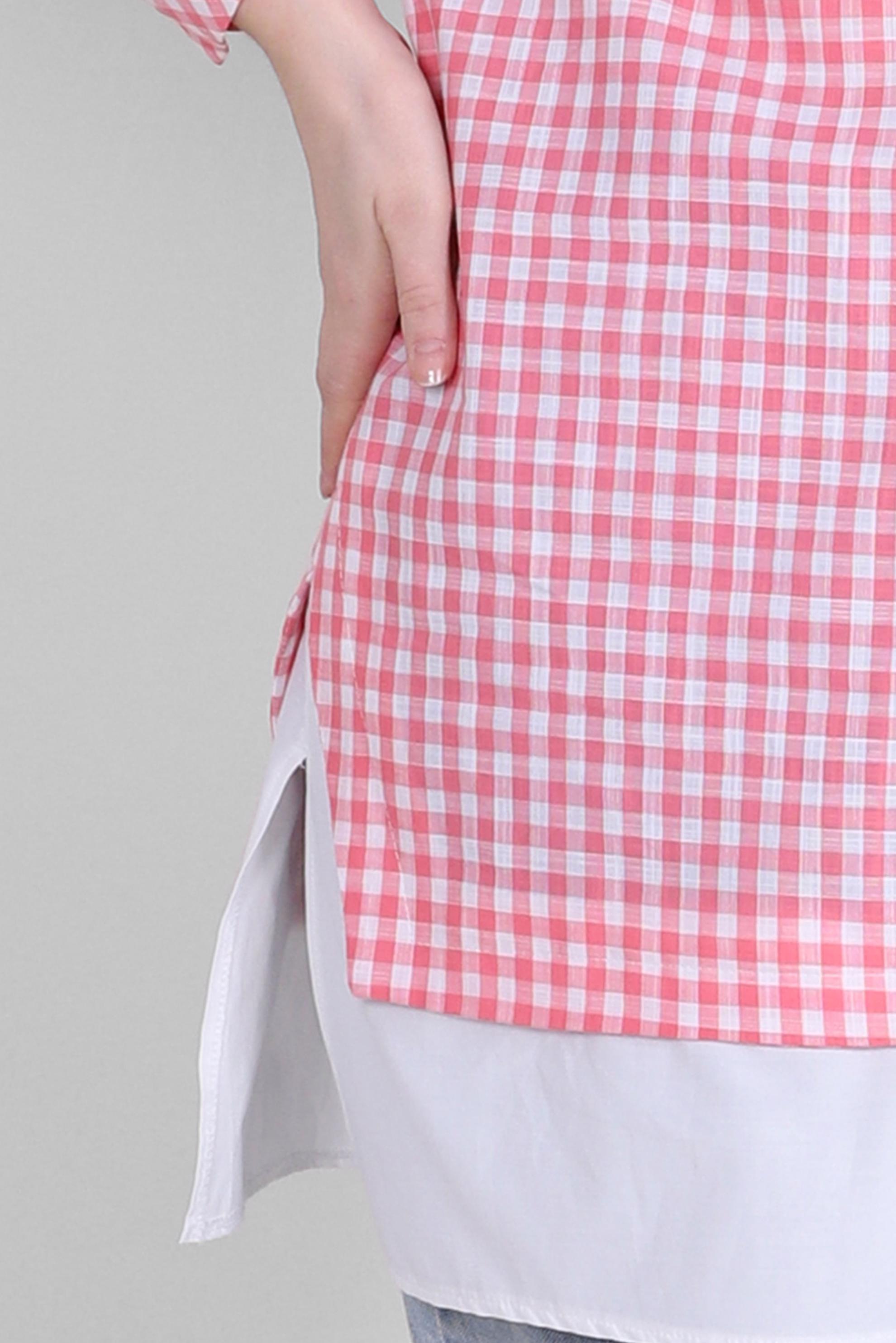 Tesettür giyim PEMBE PÖTİKARE DESENLİ DÜĞMELİ TUNİK 43644