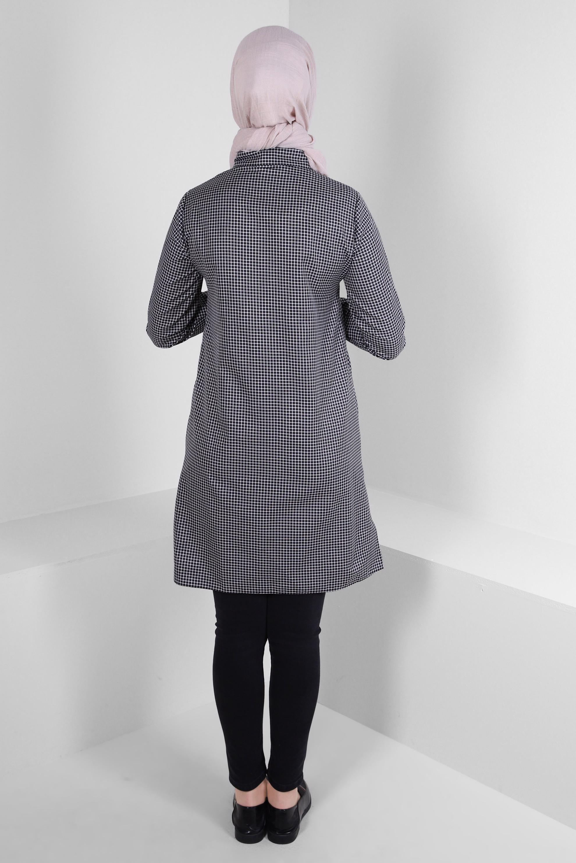 Tesettür giyim SİYAH PÖTİKARE DESENLİ GÖMLEK TUNİK 43645