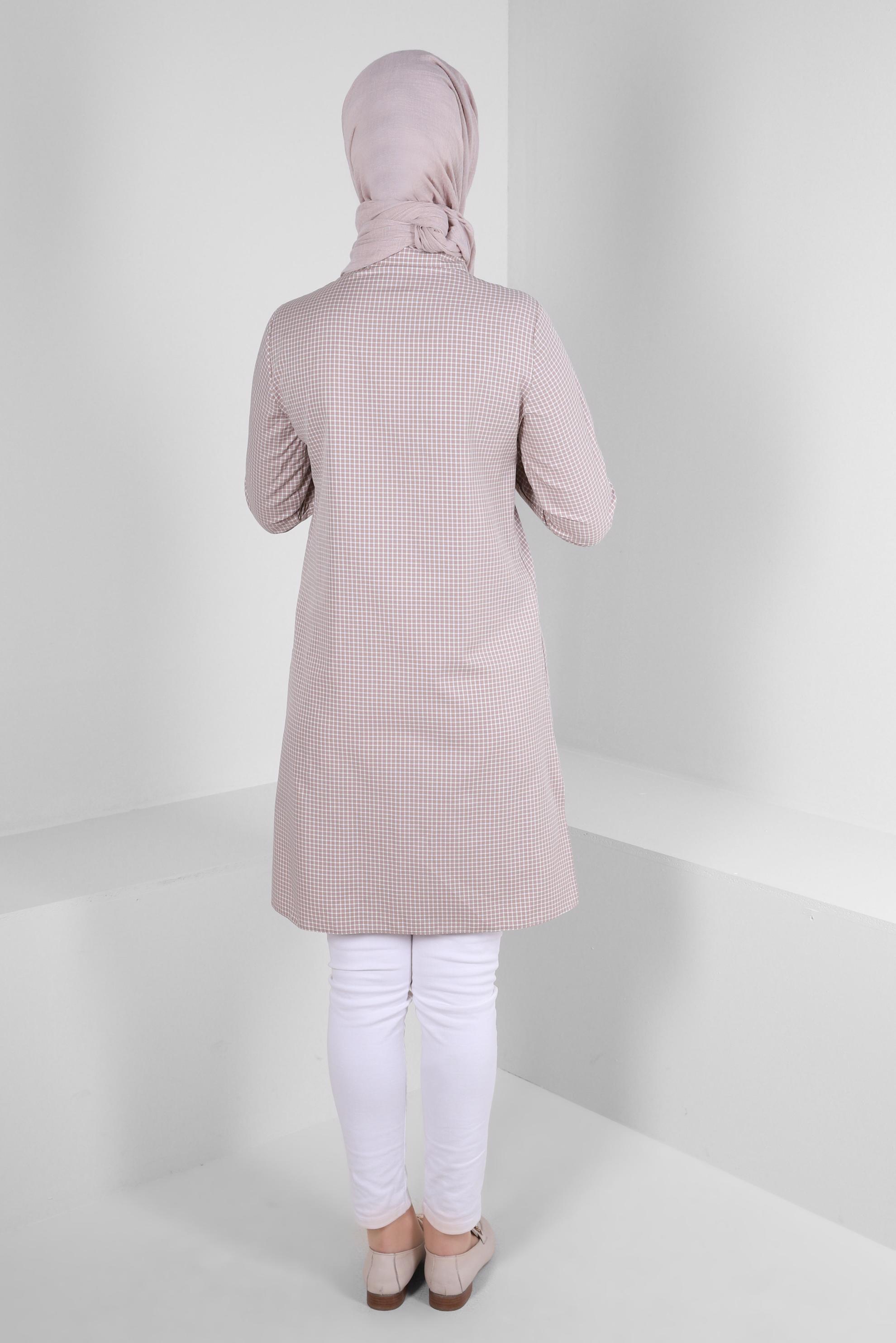 Tesettür giyim BEJ PÖTİKARE DESENLİ GÖMLEK TUNİK 43645