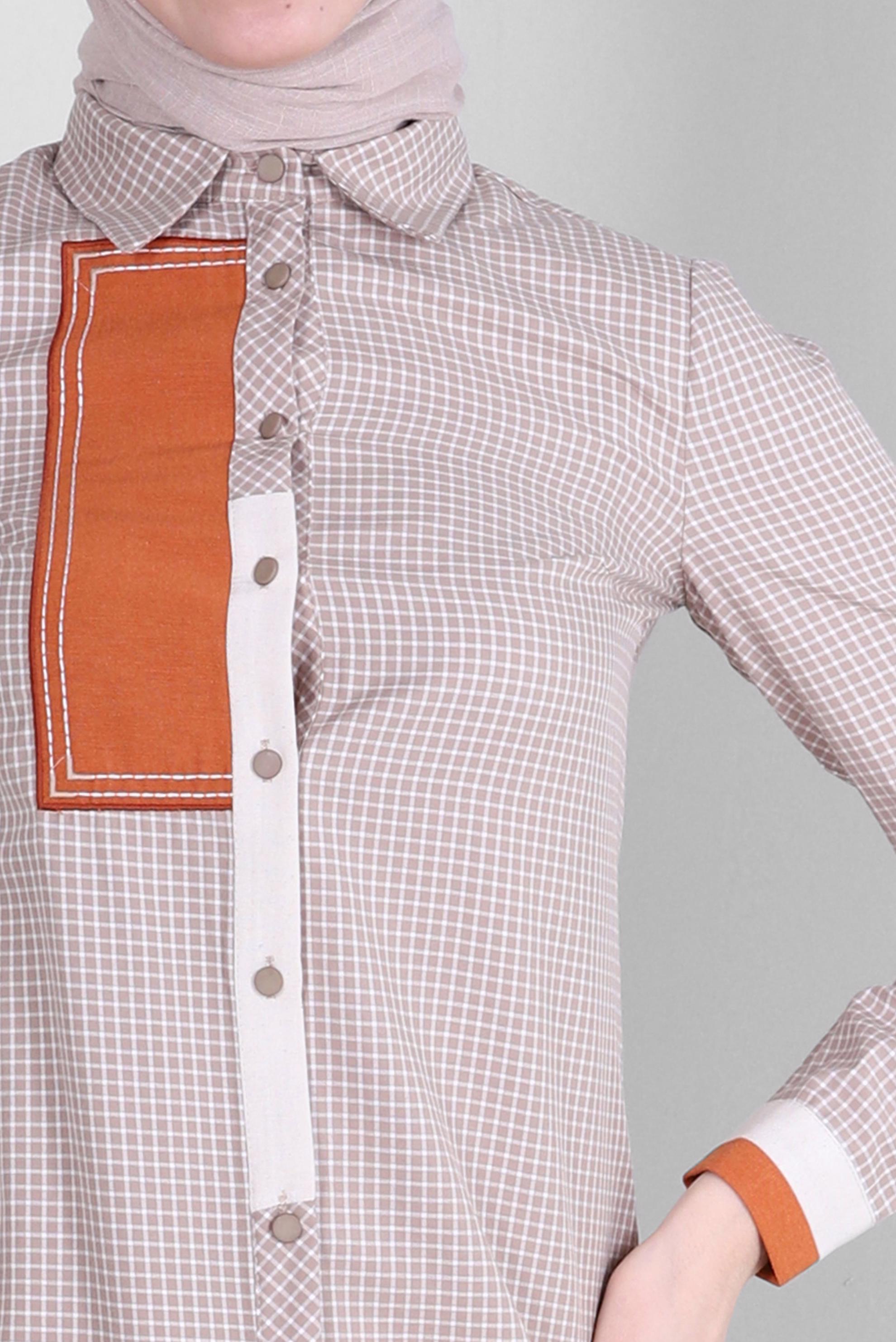 Tesettür giyim BEJ PÖTİKARE DESENLİ GÖMLEK TUNİK 43645