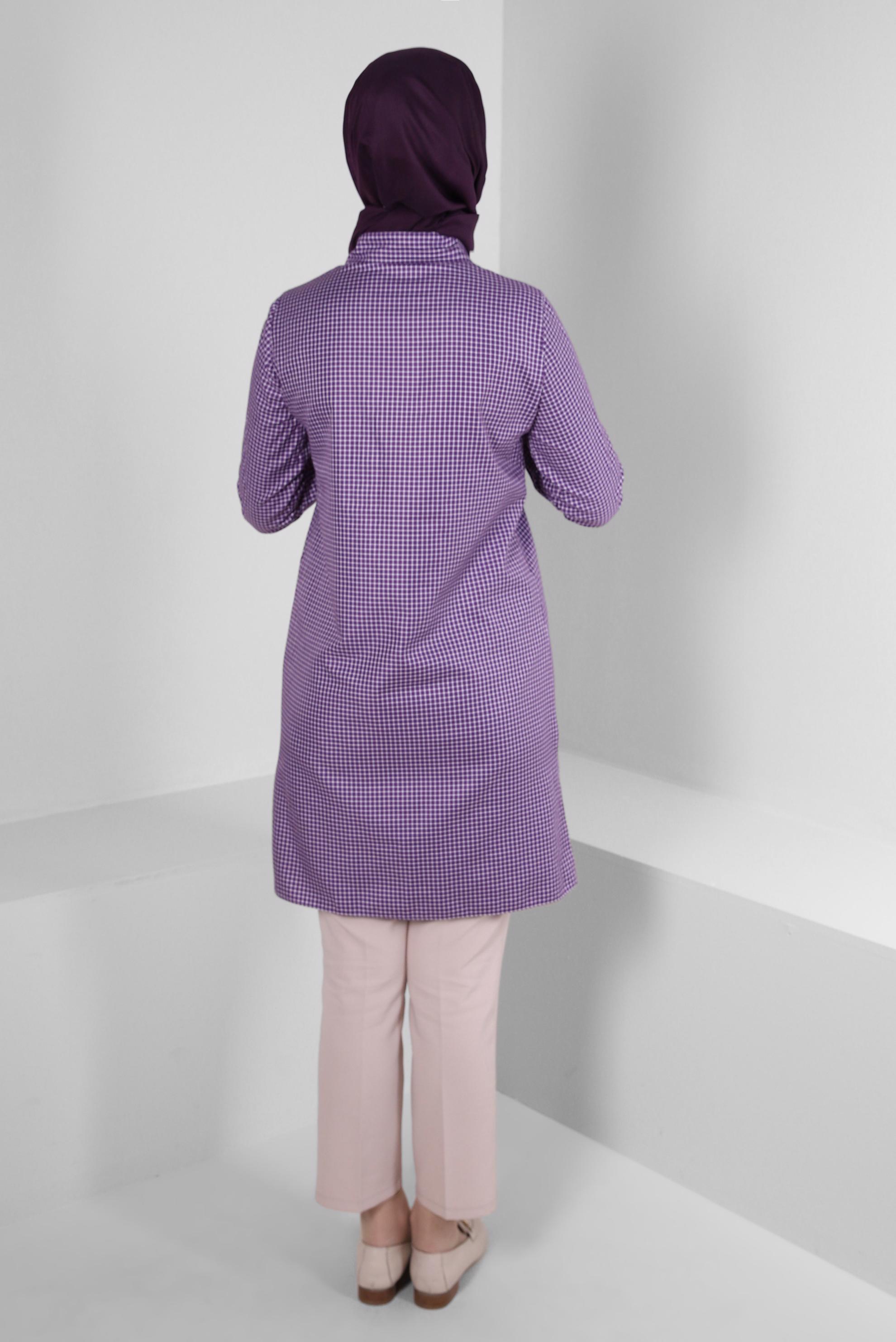 Tesettür giyim MOR PÖTİKARE DESENLİ GÖMLEK TUNİK 43645