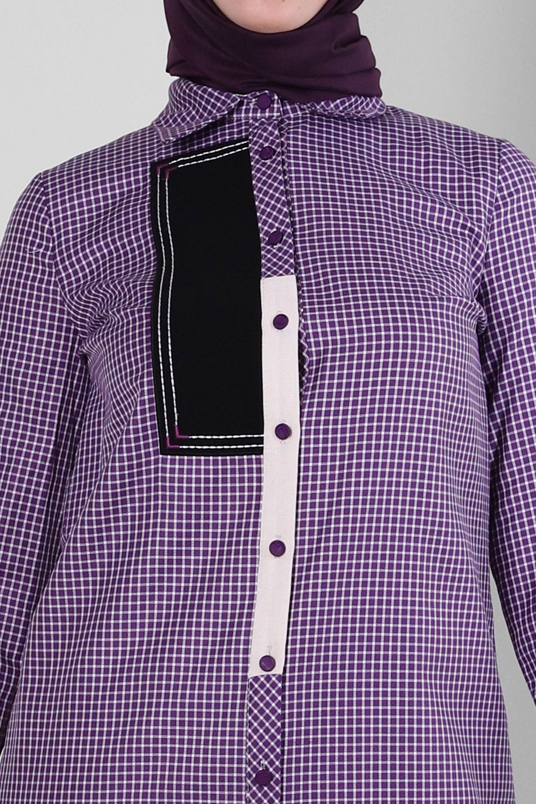 Tesettür giyim MOR PÖTİKARE DESENLİ GÖMLEK TUNİK 43645