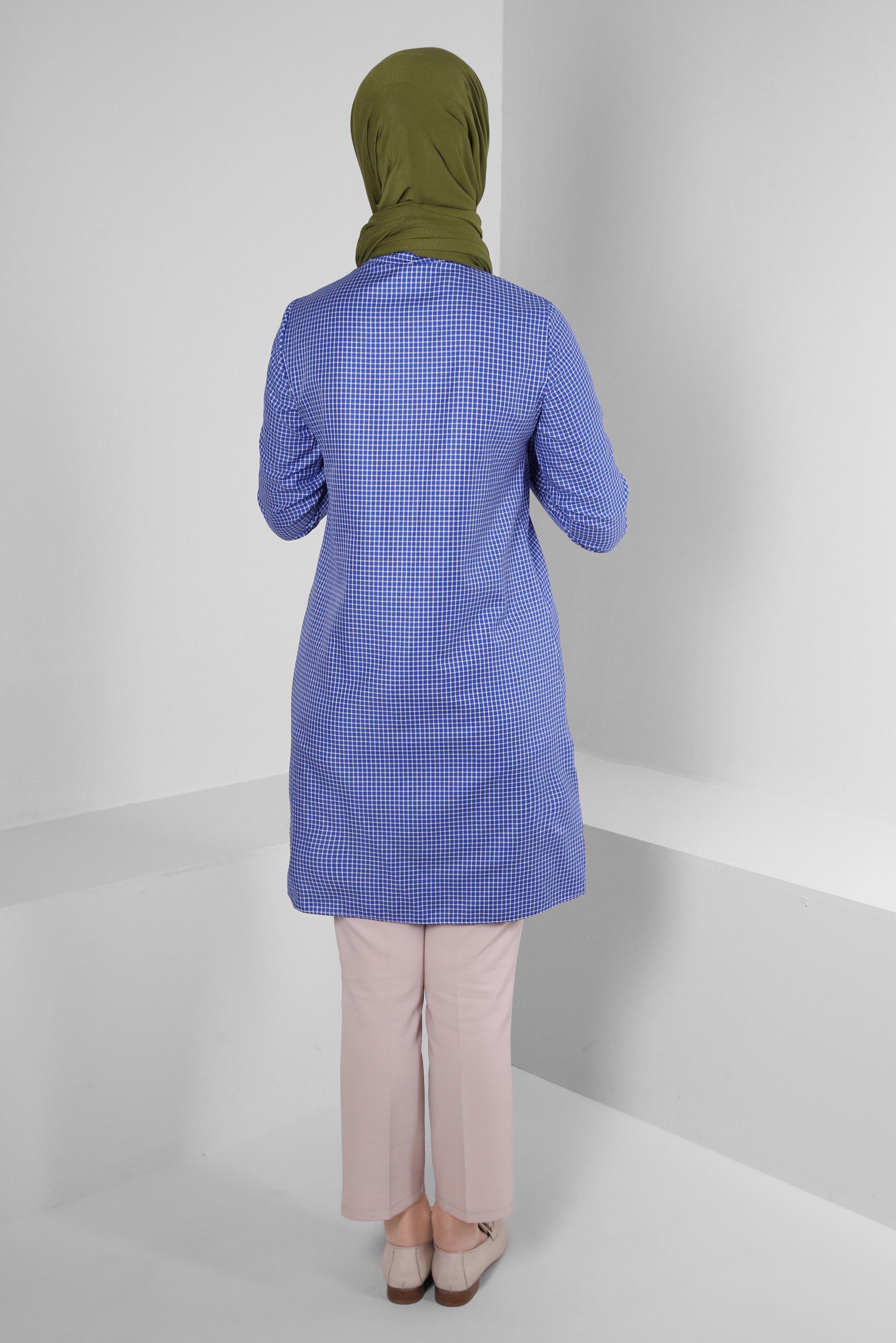 Tesettür giyim LACİVERT PÖTİKARE DESENLİ GÖMLEK TUNİK 43645