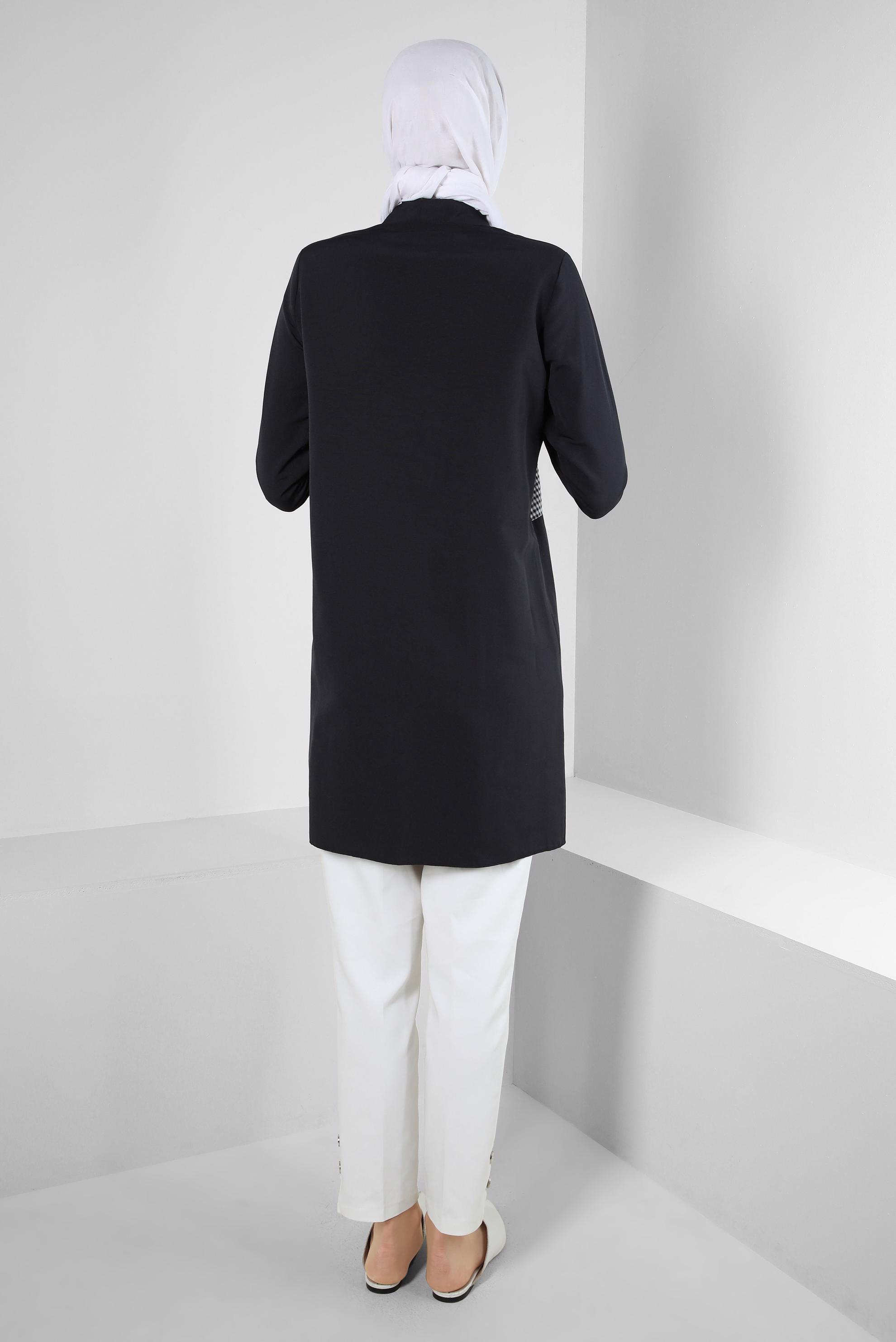 Tesettür giyim SİYAH EKOSE CEP DETAYLI GÖMLEK TUNİK 43646