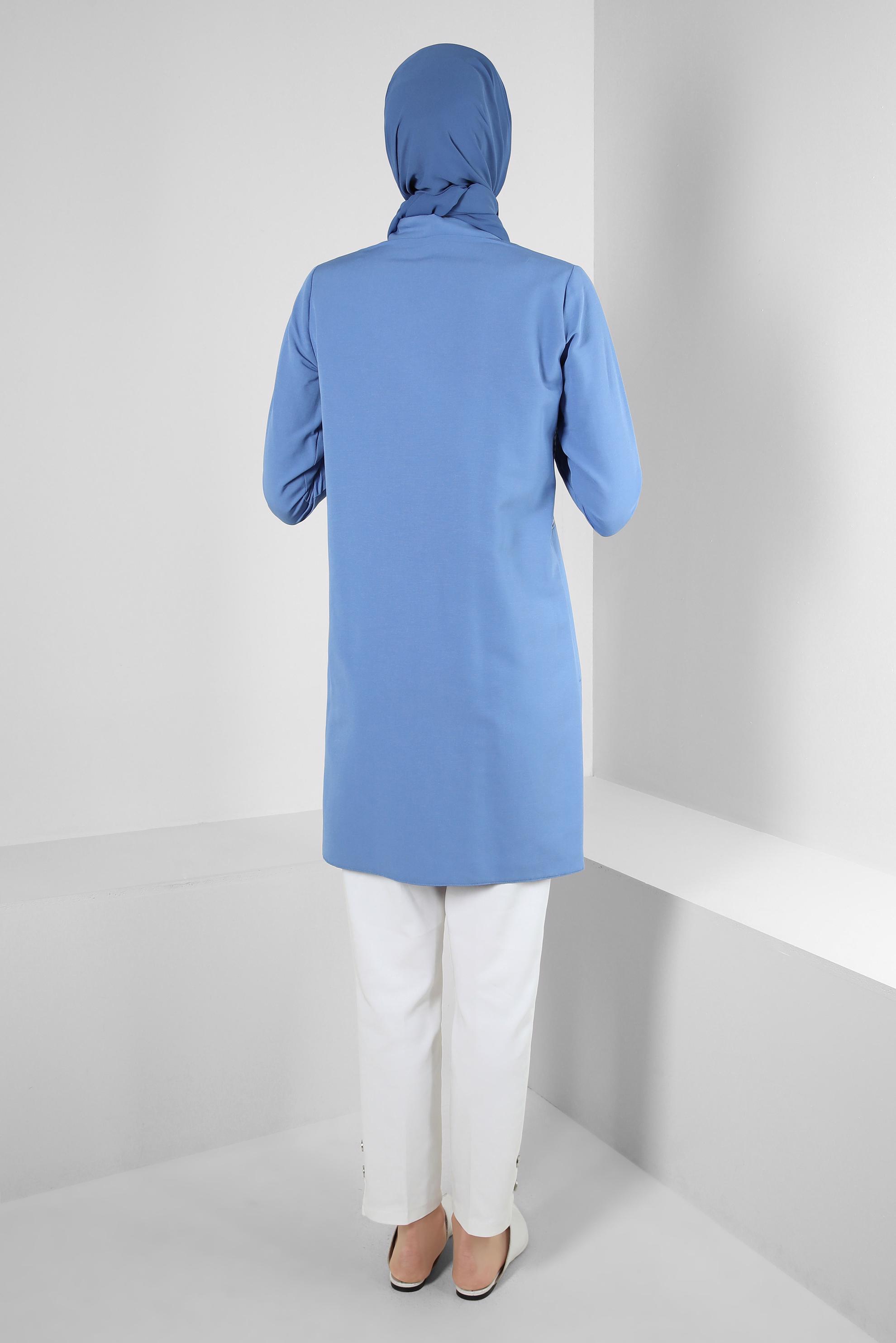 Tesettür giyim MAVİ EKOSE CEP DETAYLI GÖMLEK TUNİK 43646