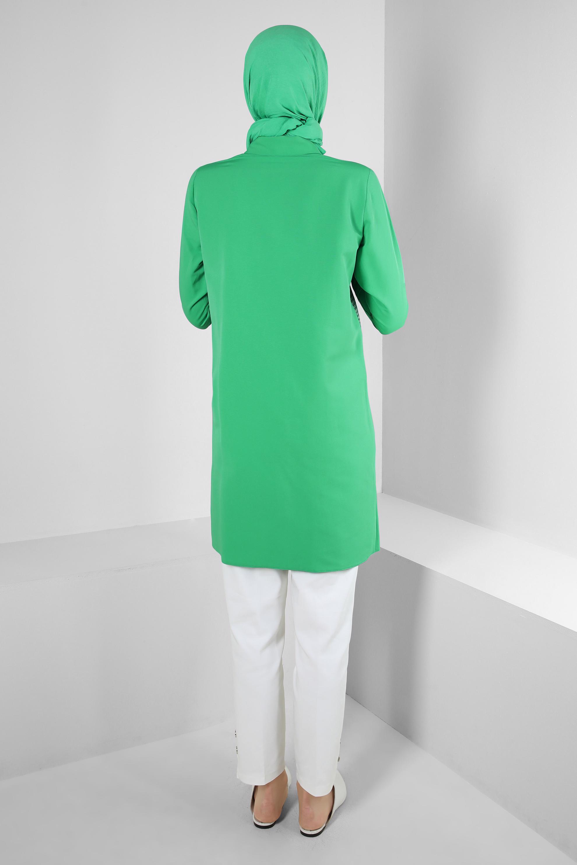 Tesettür giyim YEŞİL EKOSE CEP DETAYLI GÖMLEK TUNİK 43646