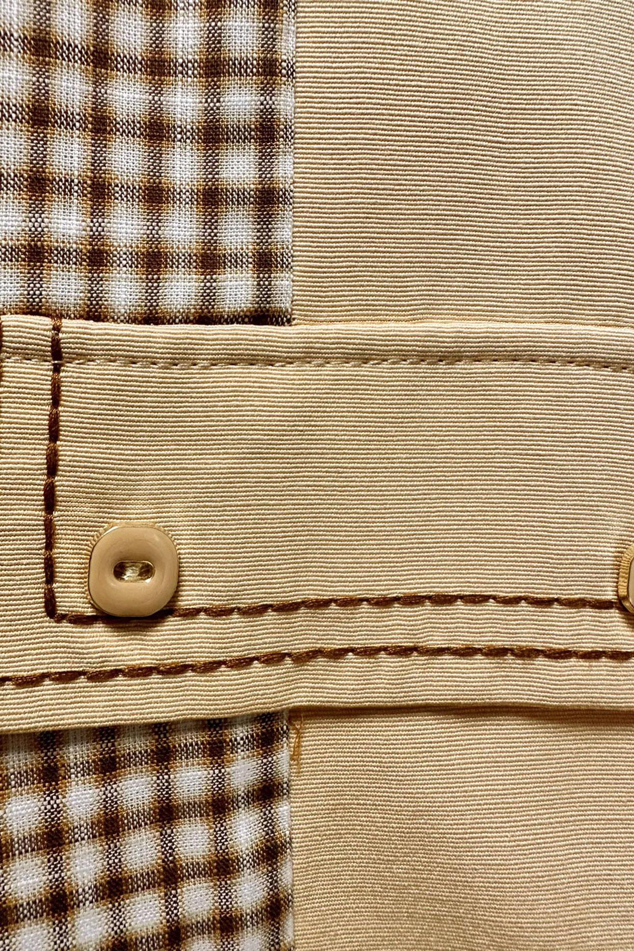 Tesettür giyim BEJ EKOSE CEP DETAYLI GÖMLEK TUNİK 43646