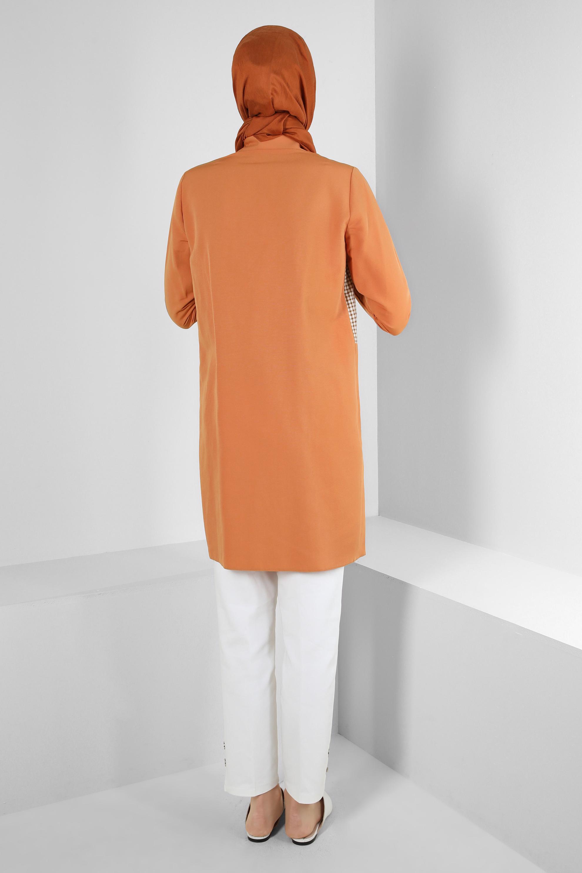 Tesettür giyim TURUNCU EKOSE CEP DETAYLI GÖMLEK TUNİK 43646