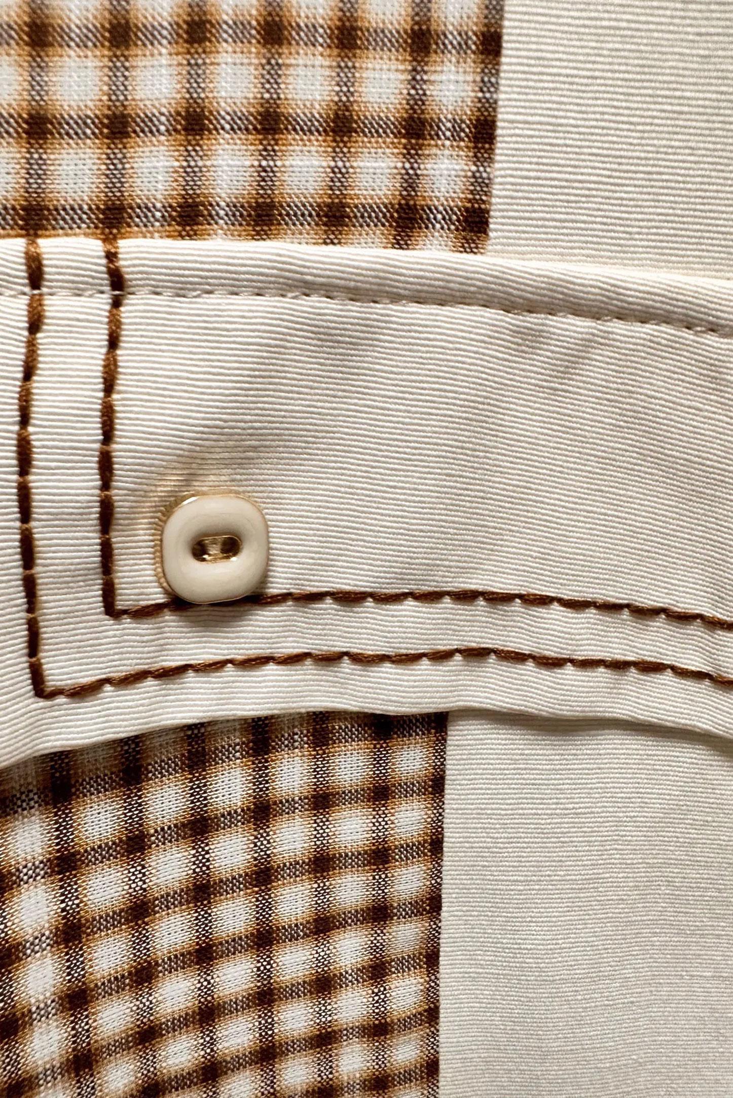 Tesettür giyim EKRU EKOSE CEP DETAYLI GÖMLEK TUNİK 43646