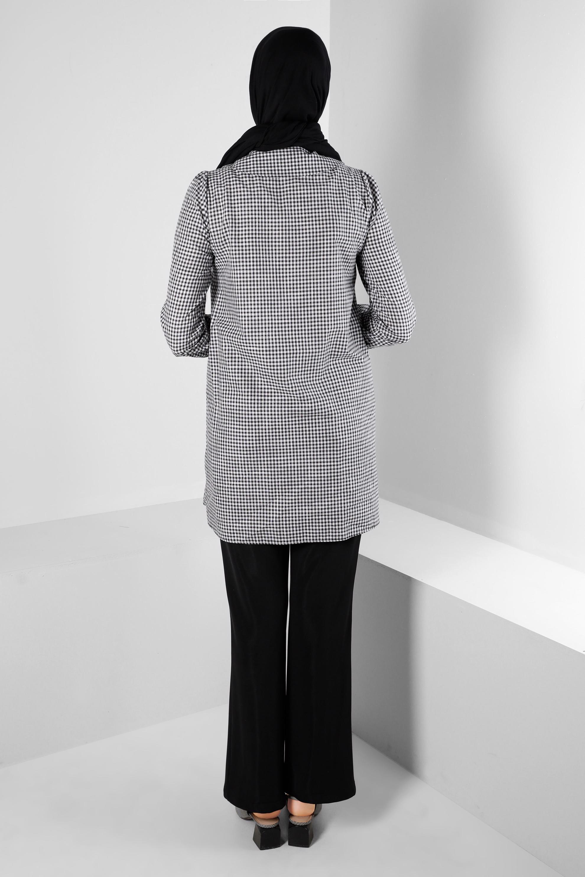 Tesettür giyim SİYAH PÖTİKARE DESENLİ BAĞCIK DETAYLI TUNİK 43647