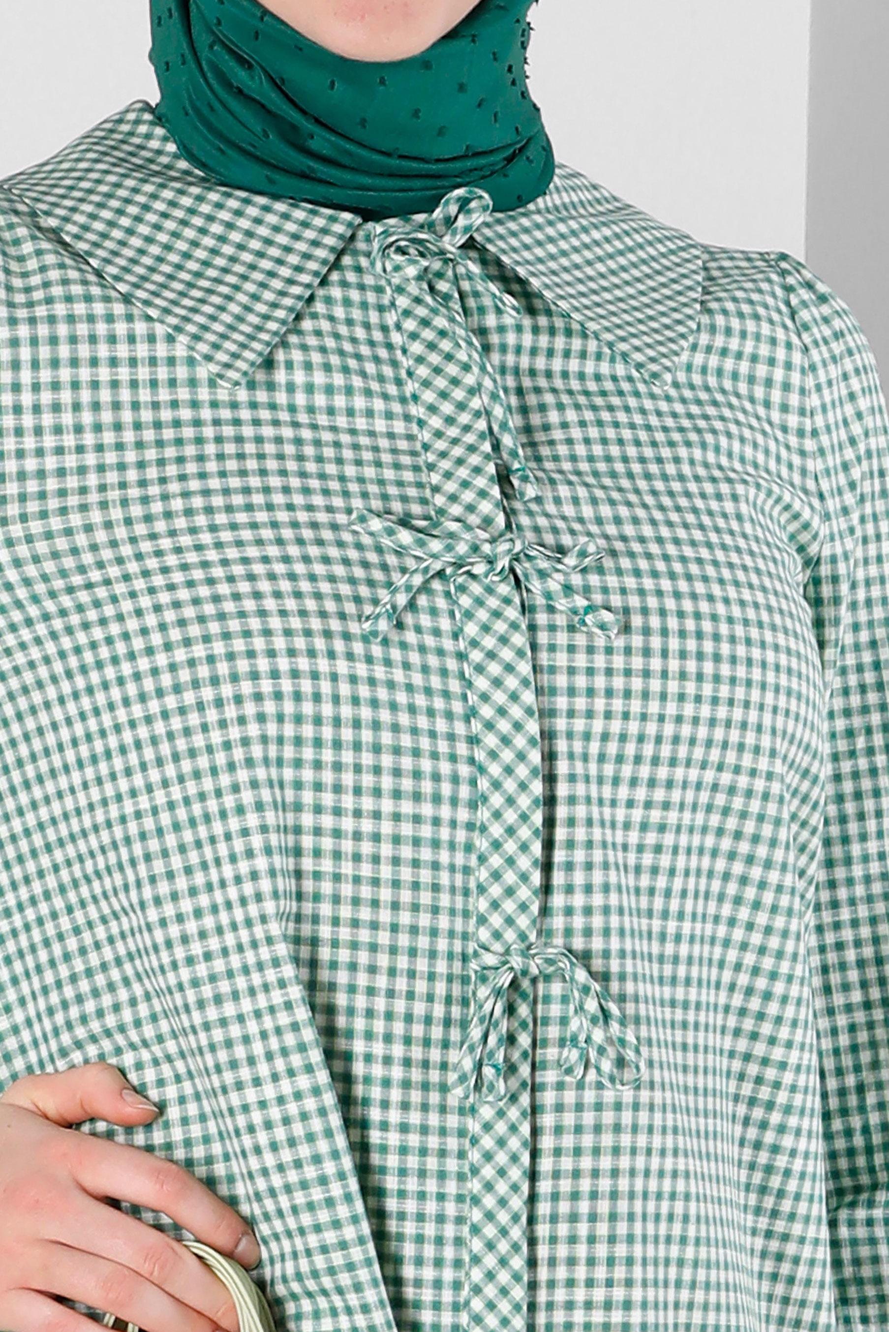 Tesettür giyim YEŞİL PÖTİKARE DESENLİ BAĞCIK DETAYLI TUNİK 43647