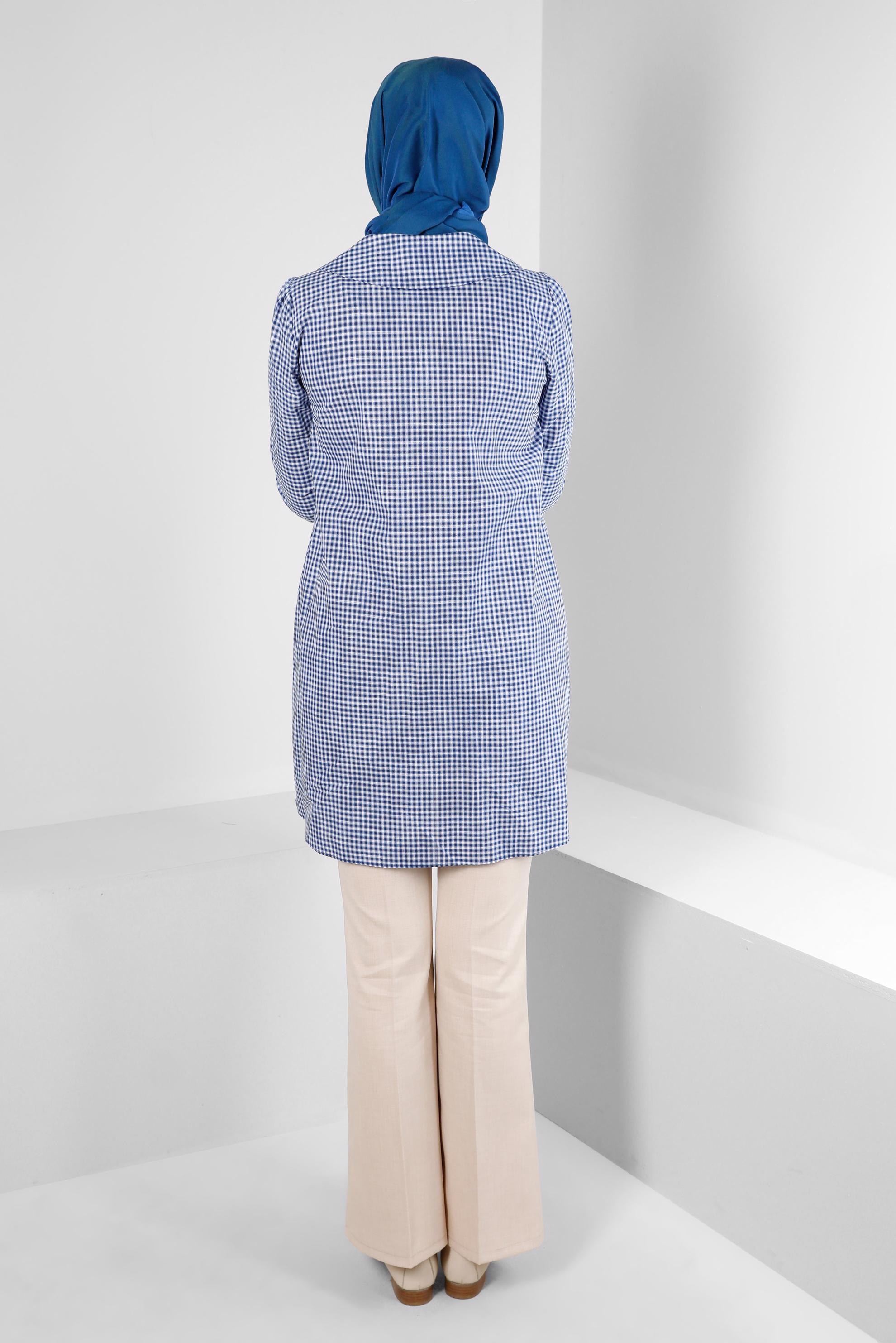 Tesettür giyim LACİVERT PÖTİKARE DESENLİ BAĞCIK DETAYLI TUNİK 43647