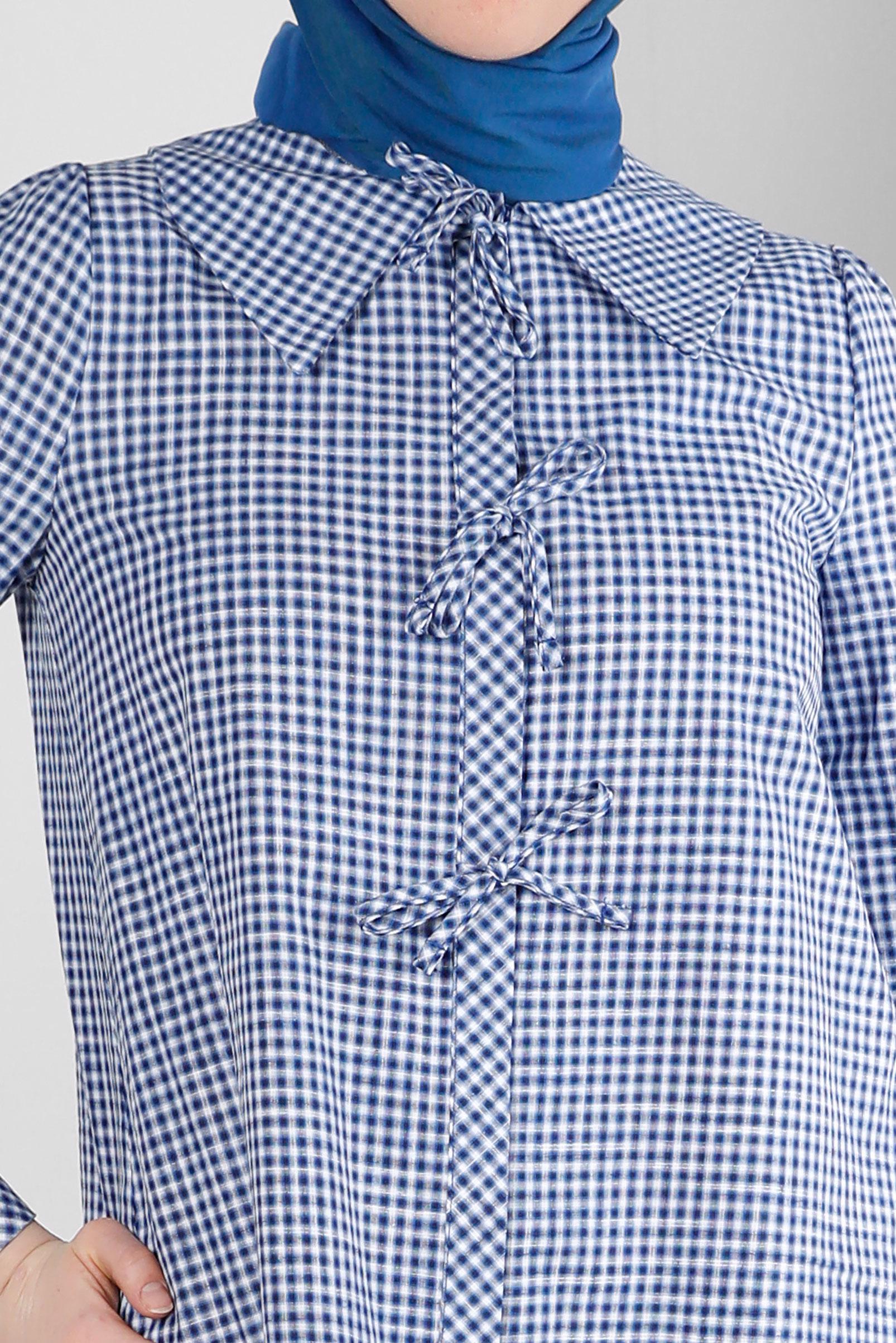 Tesettür giyim LACİVERT PÖTİKARE DESENLİ BAĞCIK DETAYLI TUNİK 43647