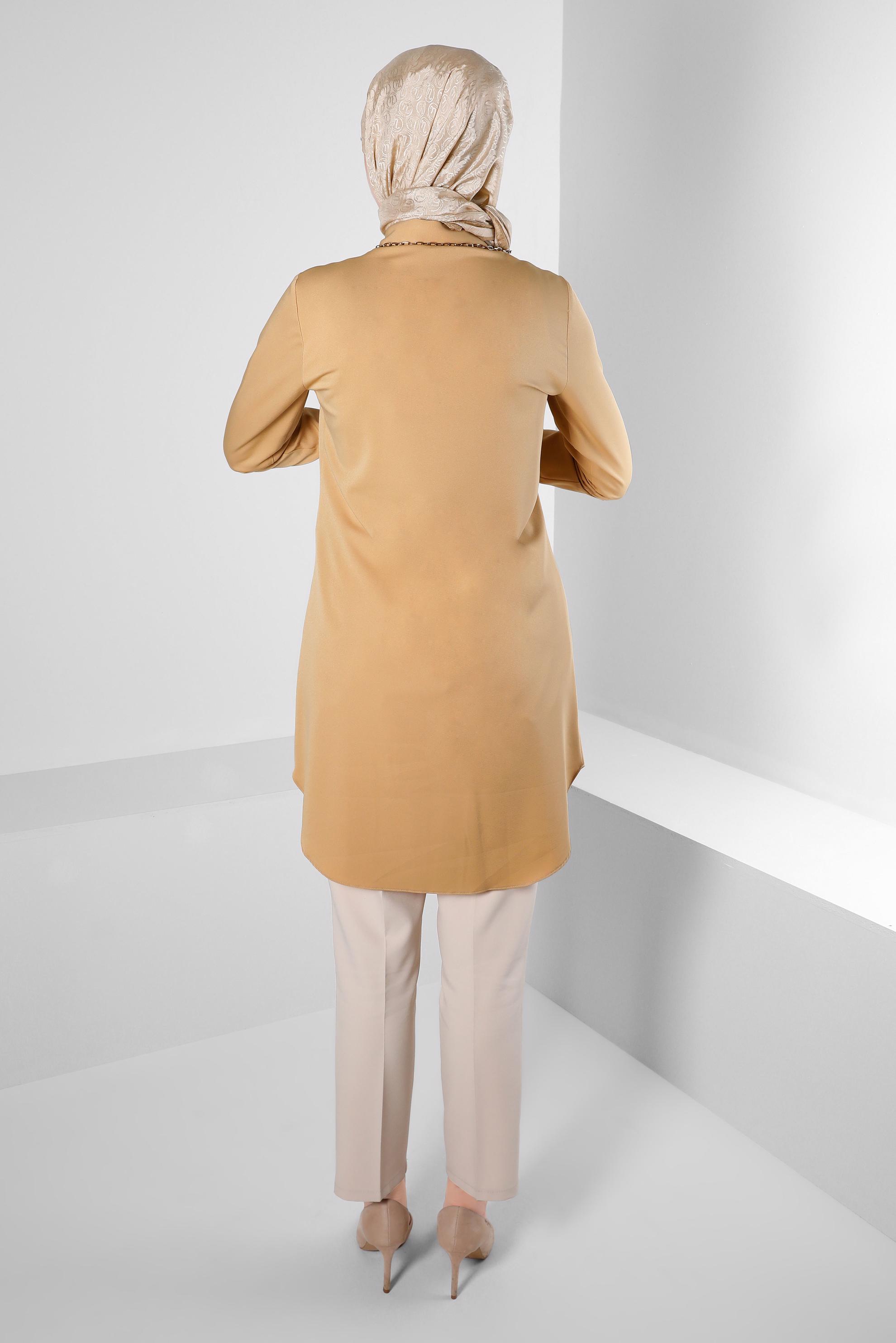 Tesettür giyim SARI GİZLİ DÜĞMELİ YANI YIRTMAÇLI TUNİK 43667