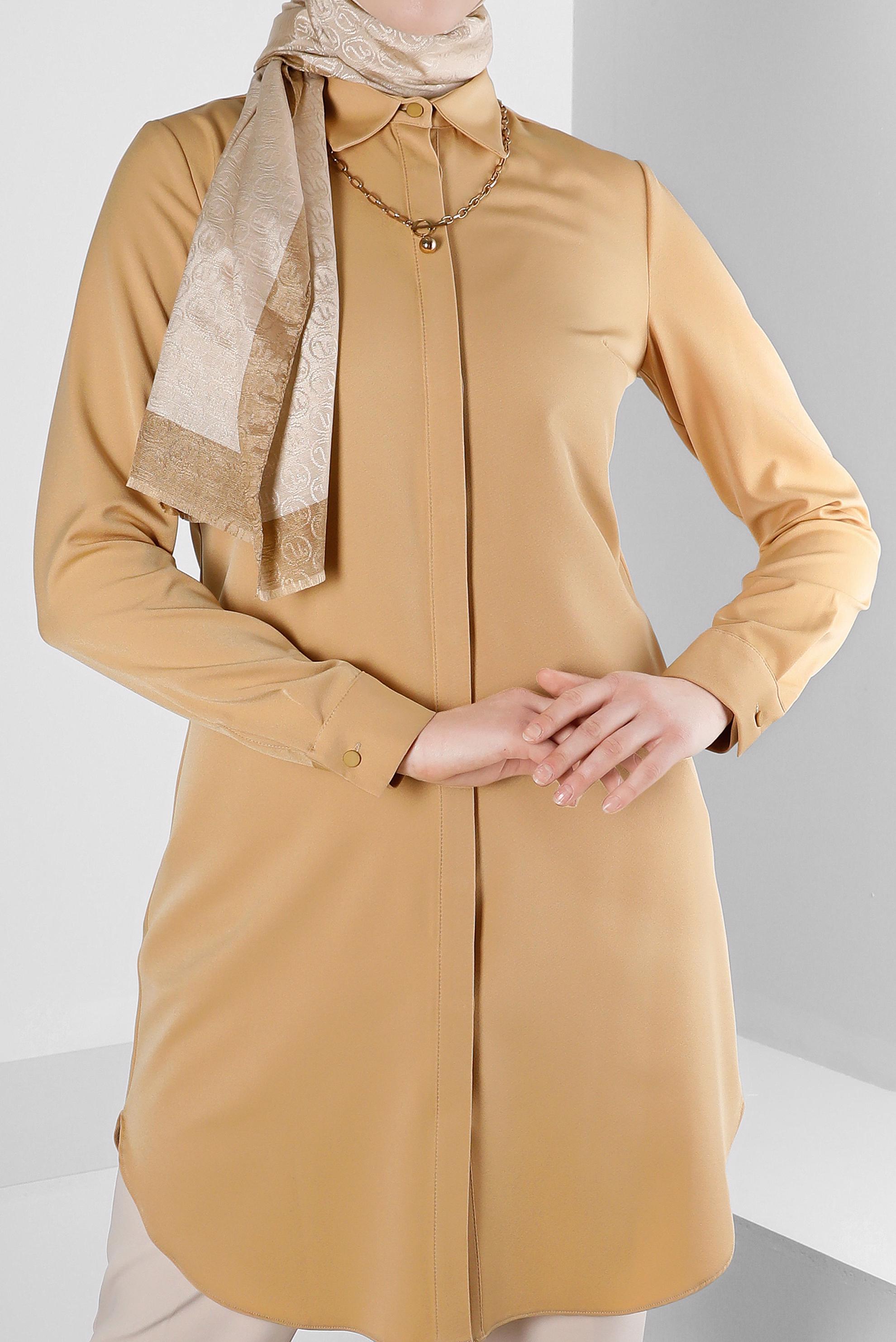 Tesettür giyim SARI GİZLİ DÜĞMELİ YANI YIRTMAÇLI TUNİK 43667