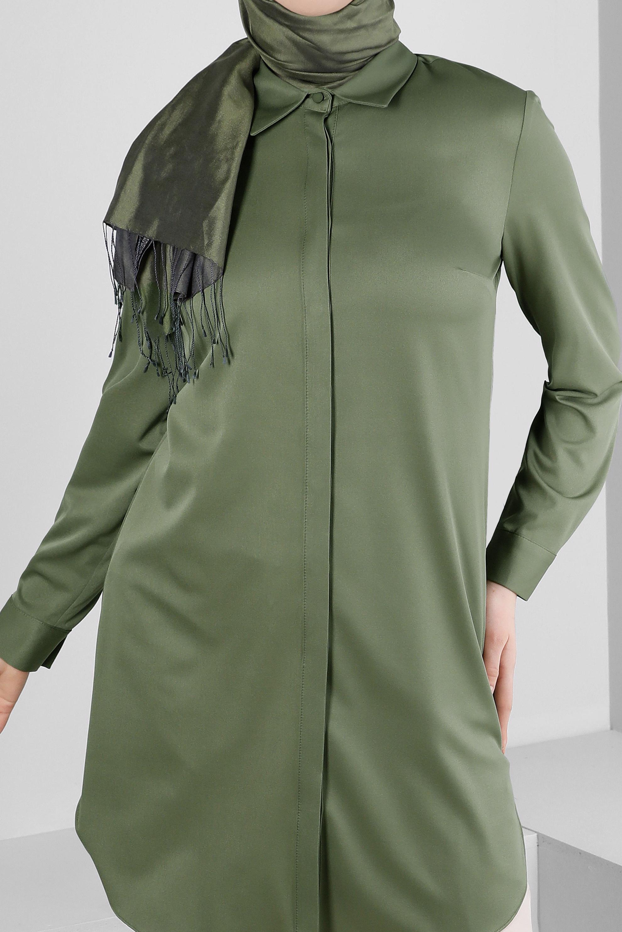 Tesettür giyim HAKİ GİZLİ DÜĞMELİ YANI YIRTMAÇLI TUNİK 43667