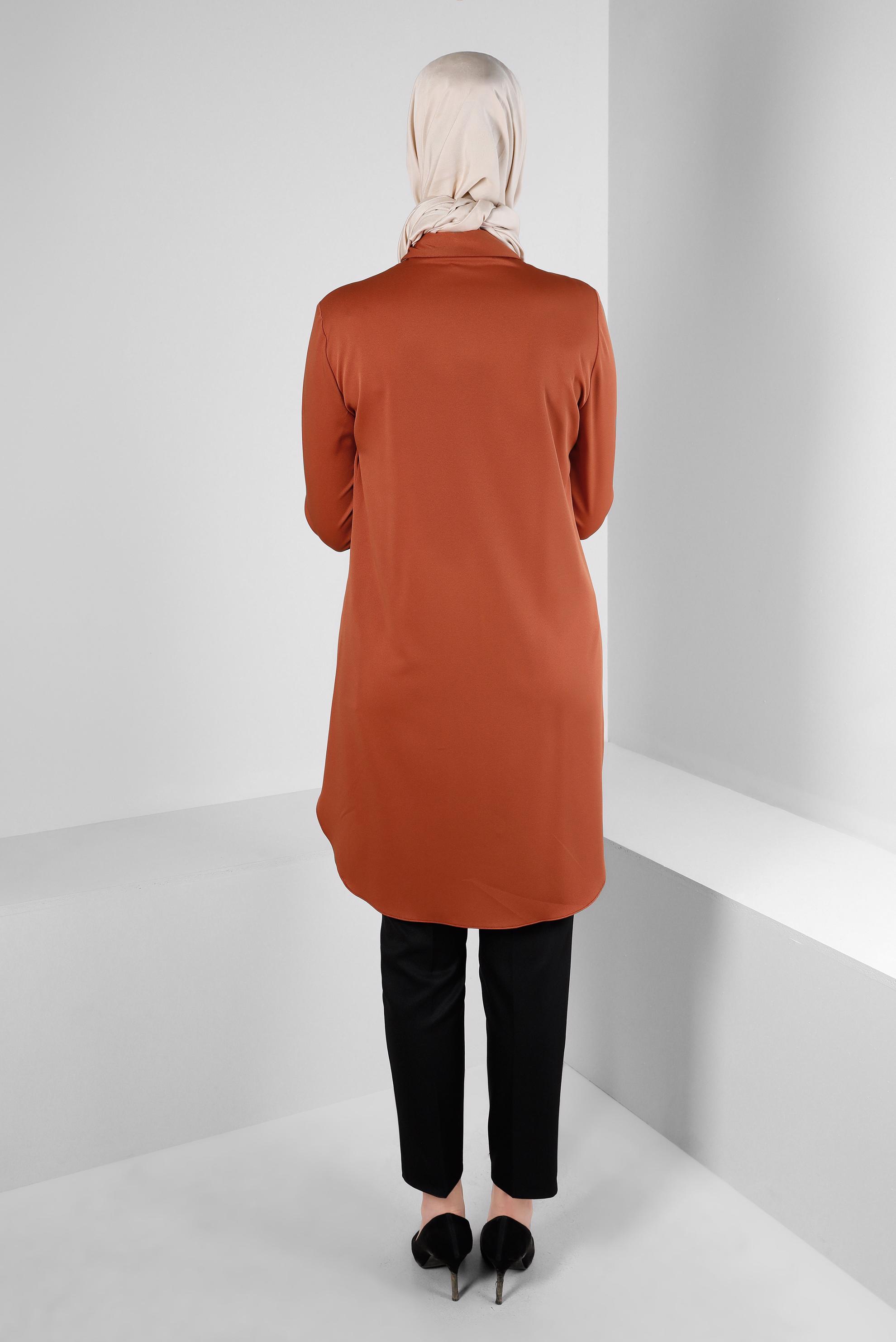 Tesettür giyim TURUNCU GİZLİ DÜĞMELİ YANI YIRTMAÇLI TUNİK 43667