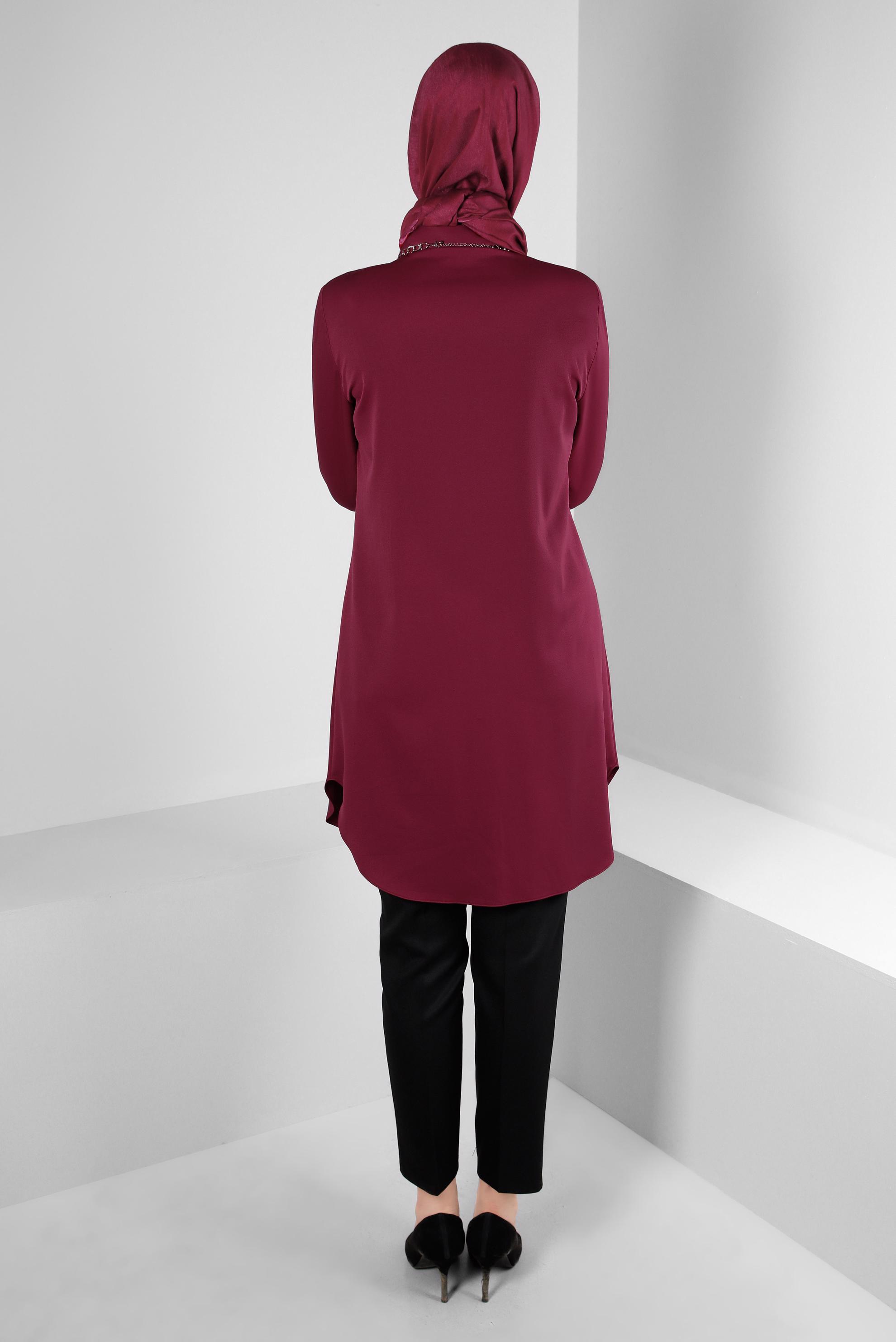 Tesettür giyim MOR GİZLİ DÜĞMELİ YANI YIRTMAÇLI TUNİK 43667