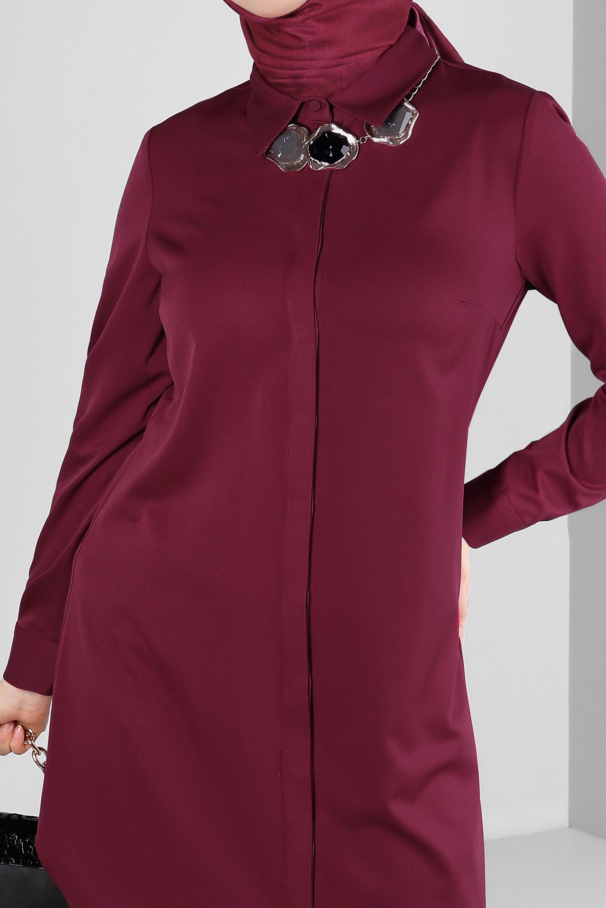 Tesettür giyim MOR GİZLİ DÜĞMELİ YANI YIRTMAÇLI TUNİK 43667