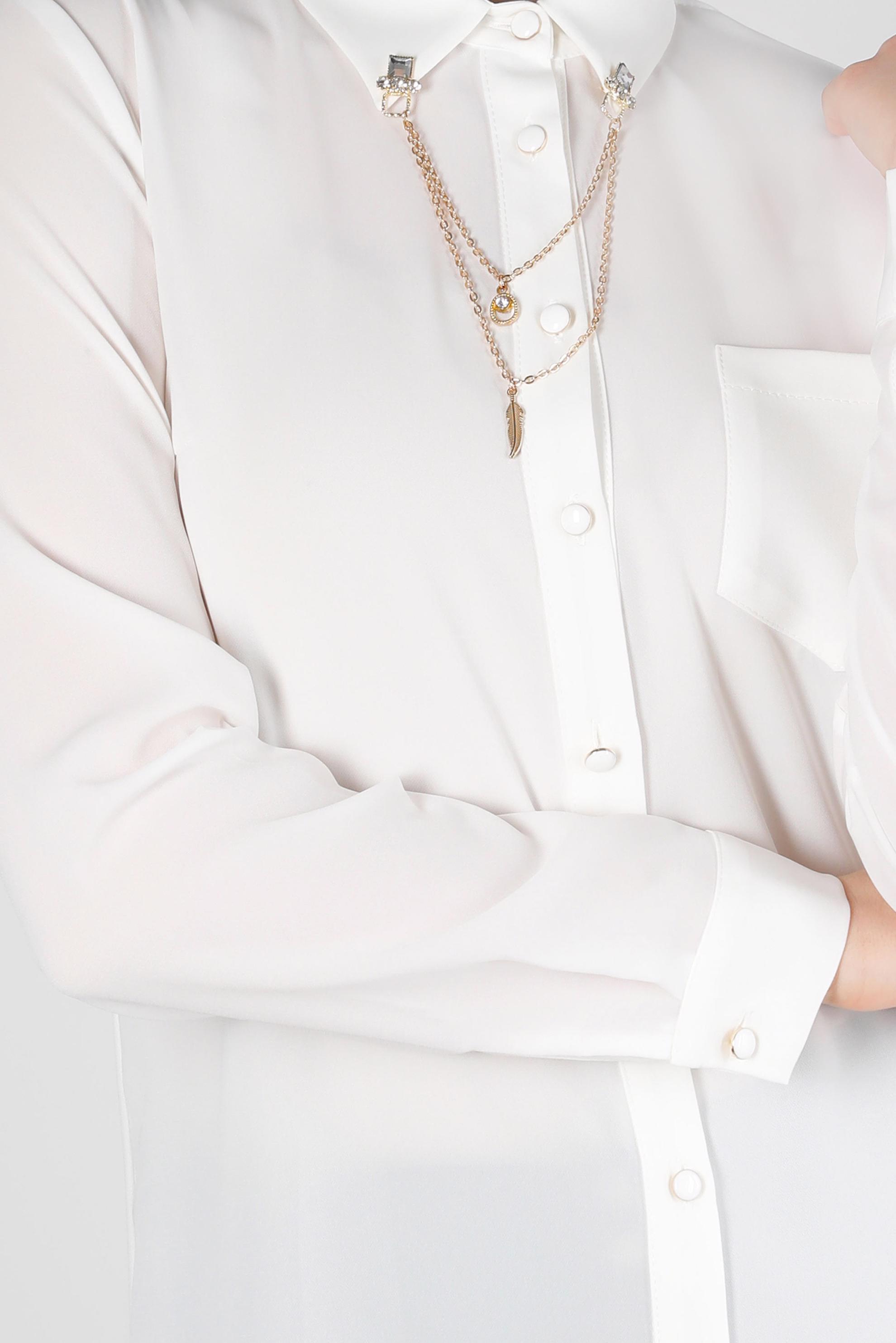 Tesettür giyim BEYAZ ZİNCİR DETAYLI DÜĞMELİ TUNİK 43668