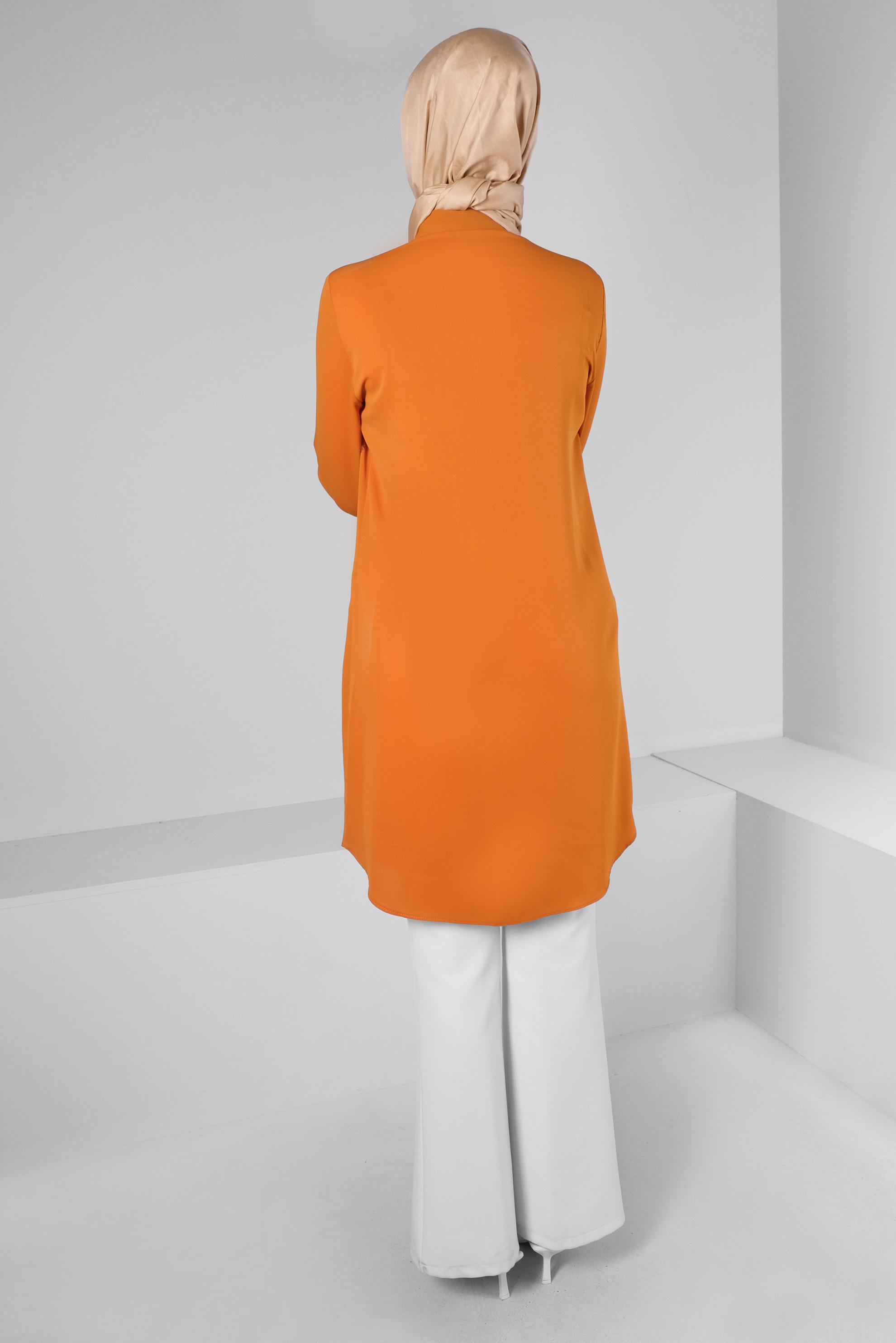 Tesettür giyim TURUNCU ZİNCİR DETAYLI DÜĞMELİ TUNİK 43668