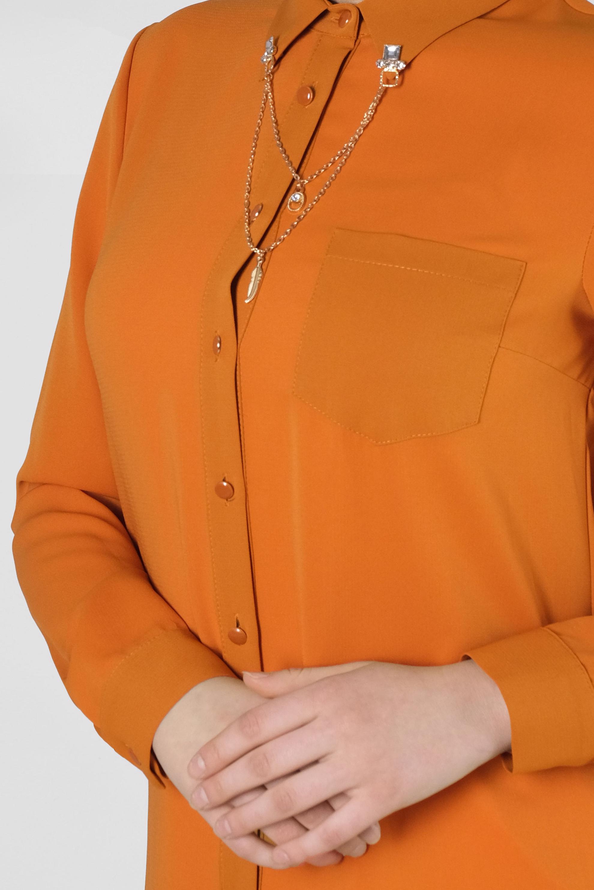 Tesettür giyim TURUNCU ZİNCİR DETAYLI DÜĞMELİ TUNİK 43668