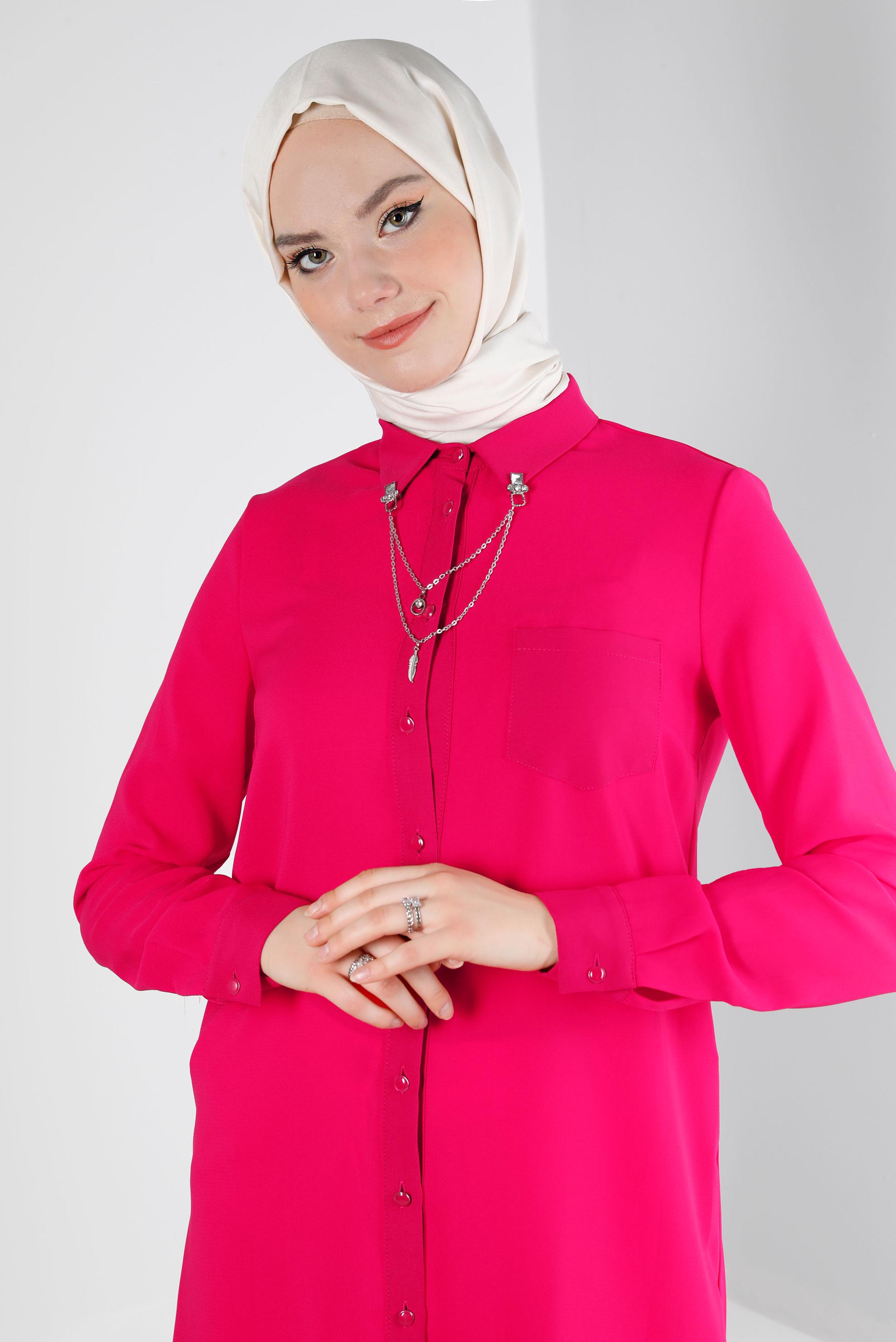 Tesettür giyim FUŞYA ZİNCİR DETAYLI DÜĞMELİ TUNİK 43668