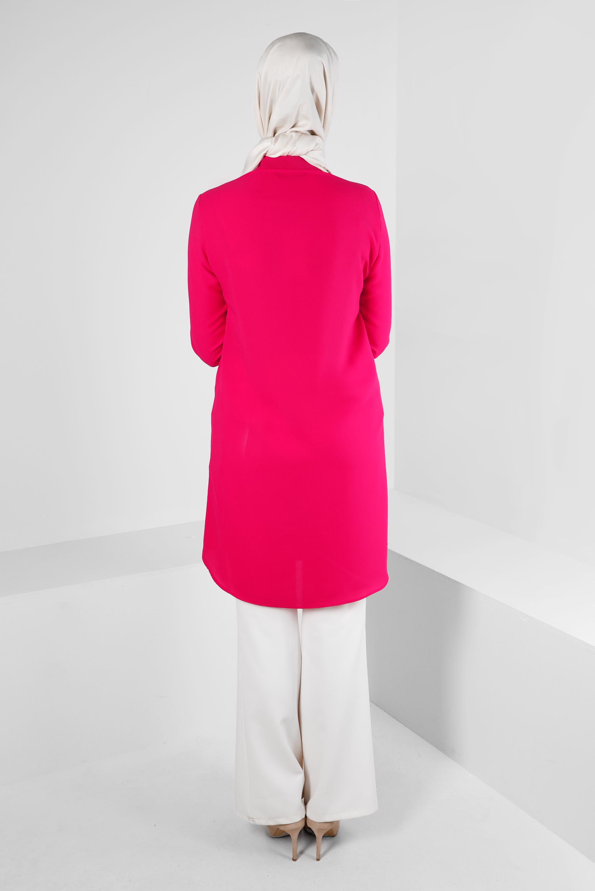 Tesettür giyim FUŞYA ZİNCİR DETAYLI DÜĞMELİ TUNİK 43668