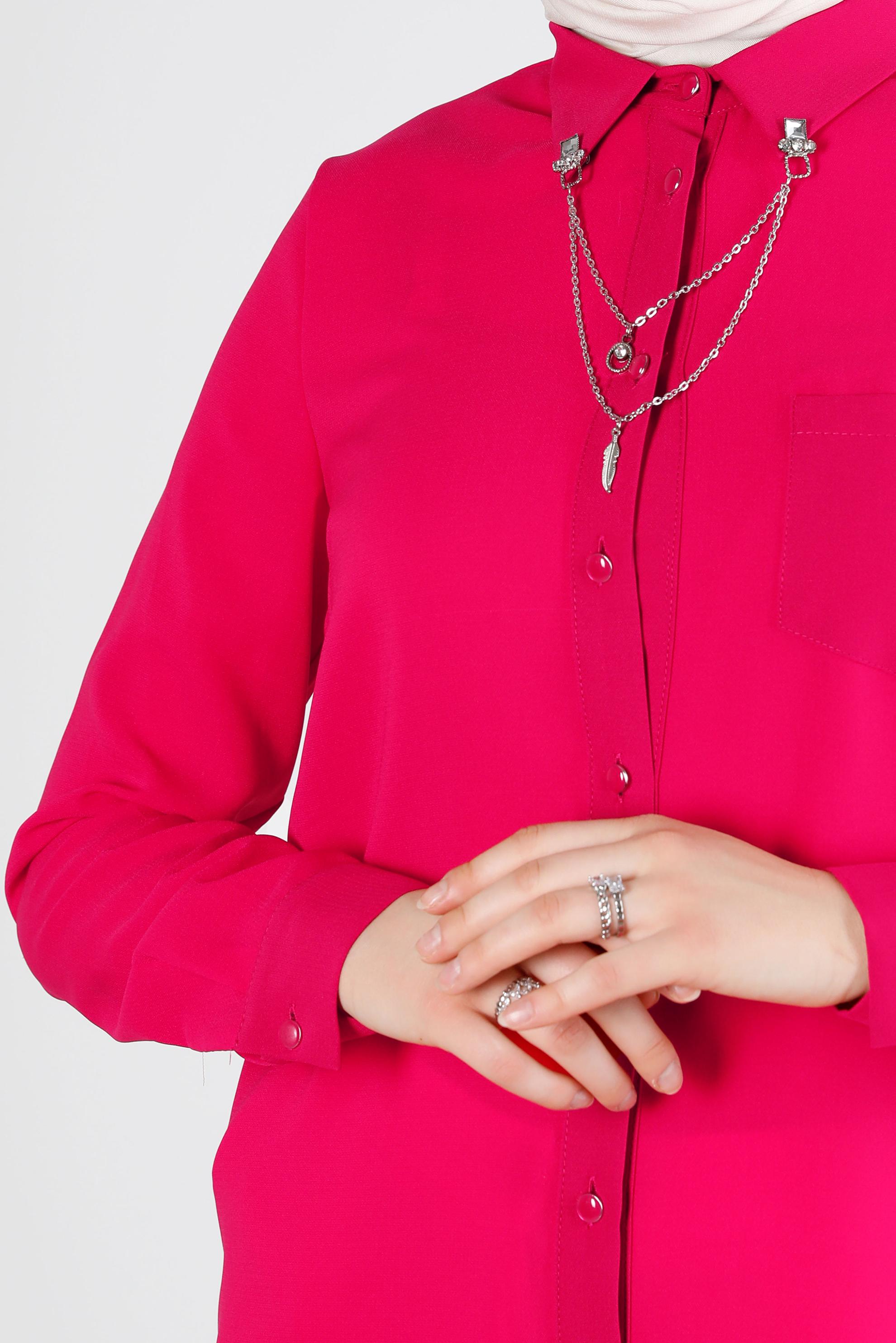 Tesettür giyim FUŞYA ZİNCİR DETAYLI DÜĞMELİ TUNİK 43668