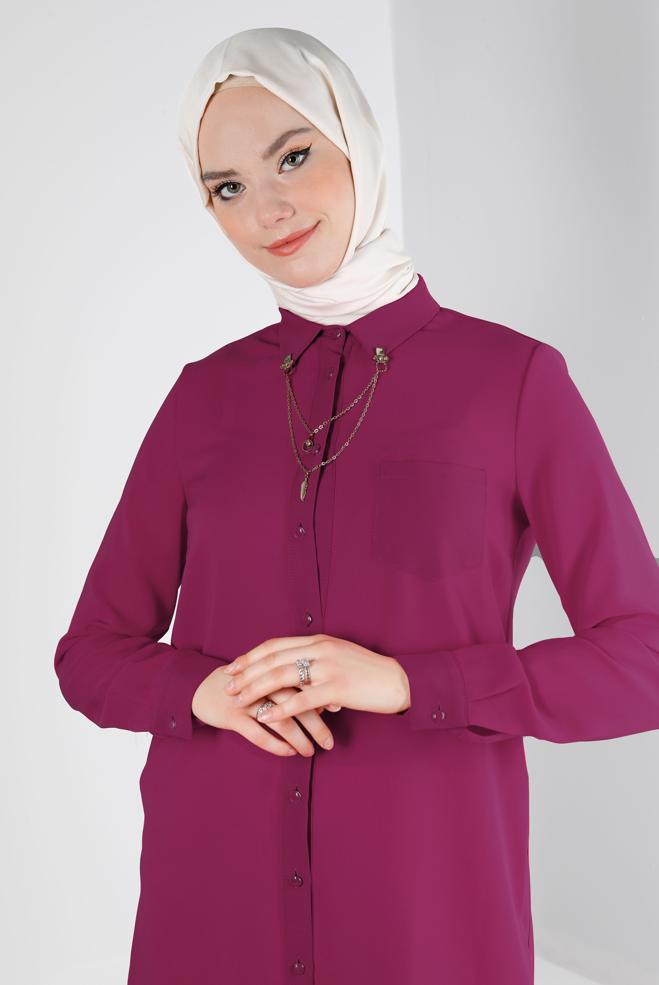 Hijab clothing FUCHSIA CHAIN DETAIL BUTTONED TUNIC 43668 - ALVİNA