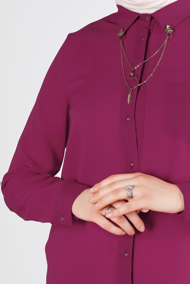Hijab clothing FUCHSIA CHAIN DETAIL BUTTONED TUNIC 43668 - ALVİNA