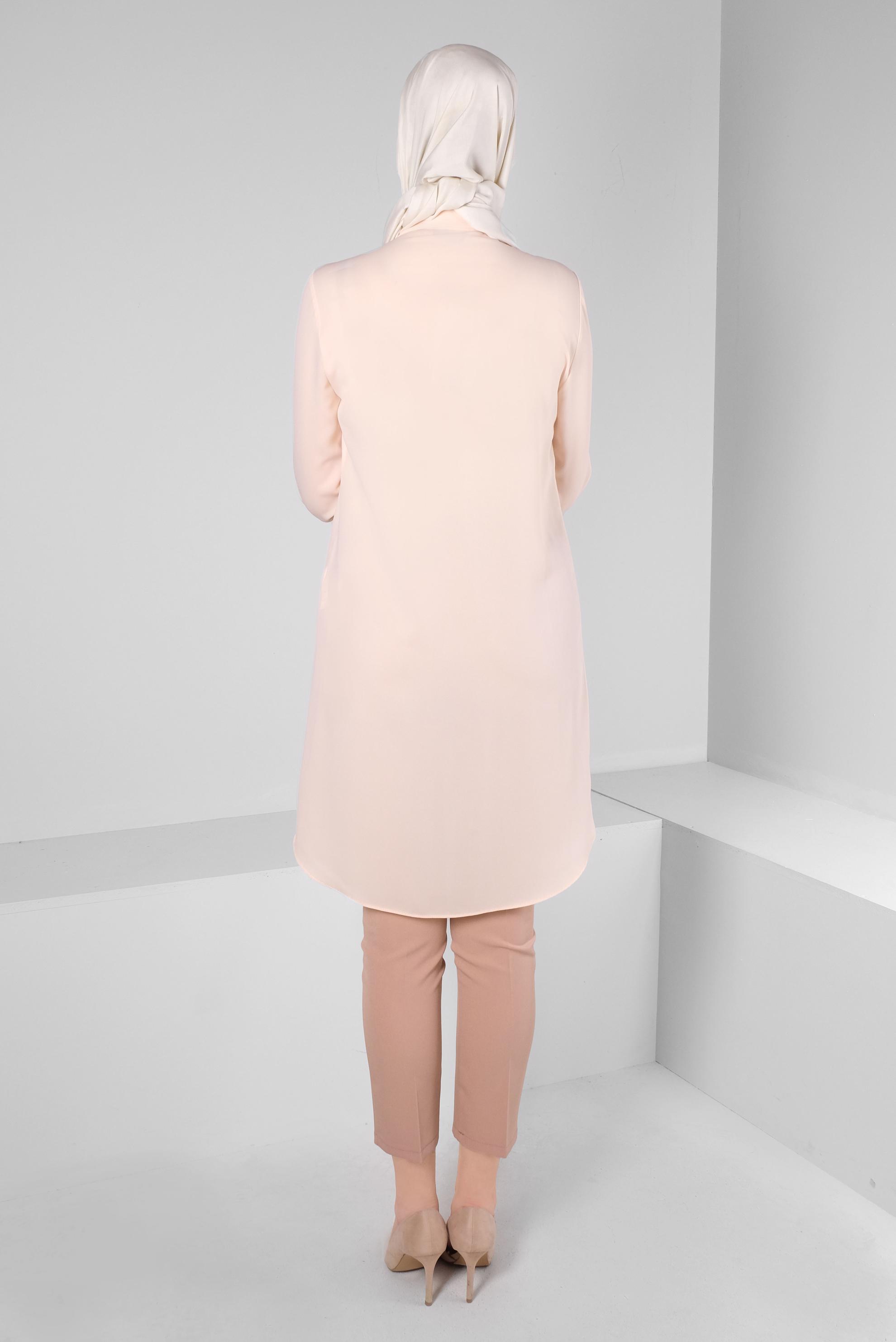 Tesettür giyim PUDRA ZİNCİR DETAYLI DÜĞMELİ TUNİK 43668