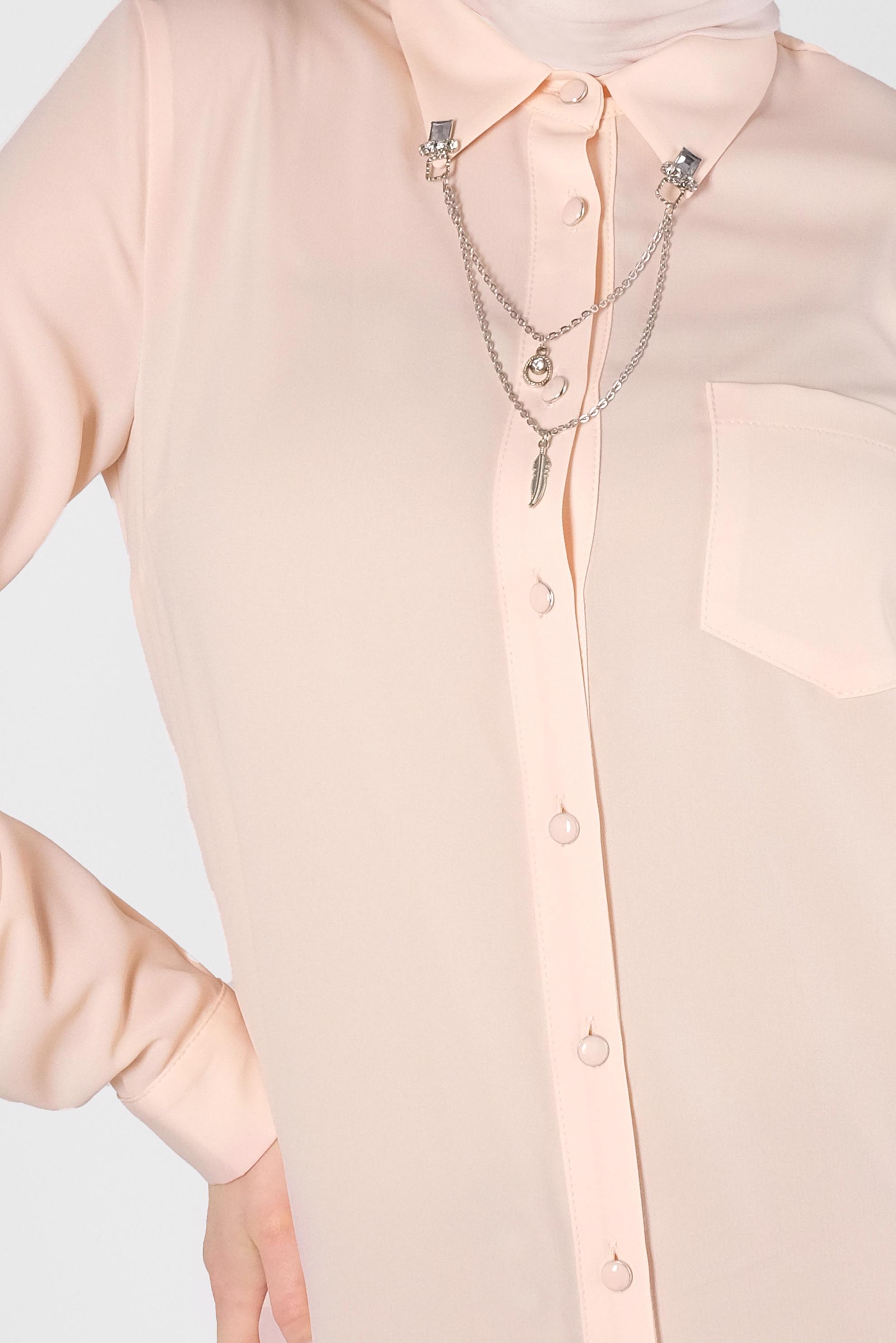 Tesettür giyim PUDRA ZİNCİR DETAYLI DÜĞMELİ TUNİK 43668