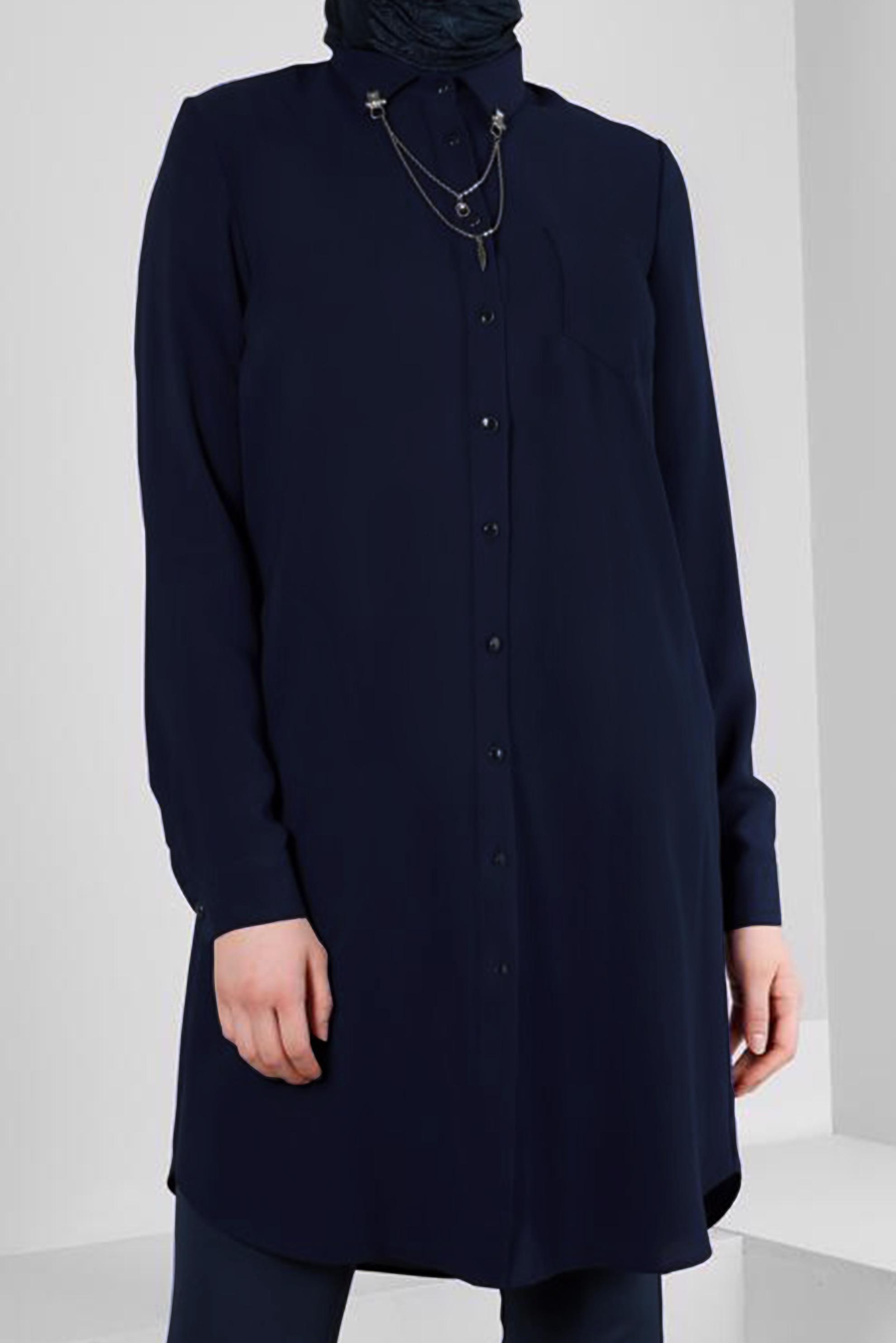 Hijab clothing NAVY BLUE CHAIN DETAIL BUTTONED TUNIC 43668