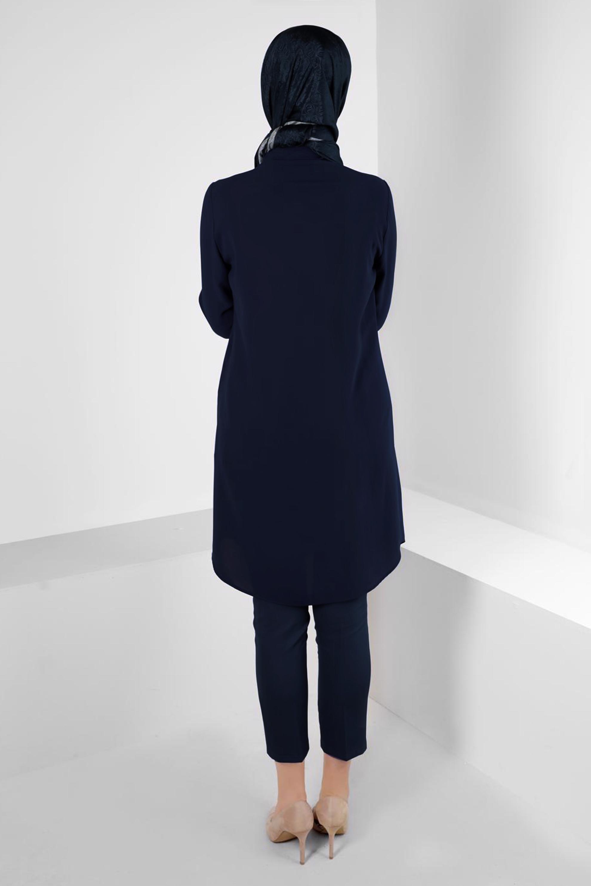 Hijab clothing NAVY BLUE CHAIN DETAIL BUTTONED TUNIC 43668