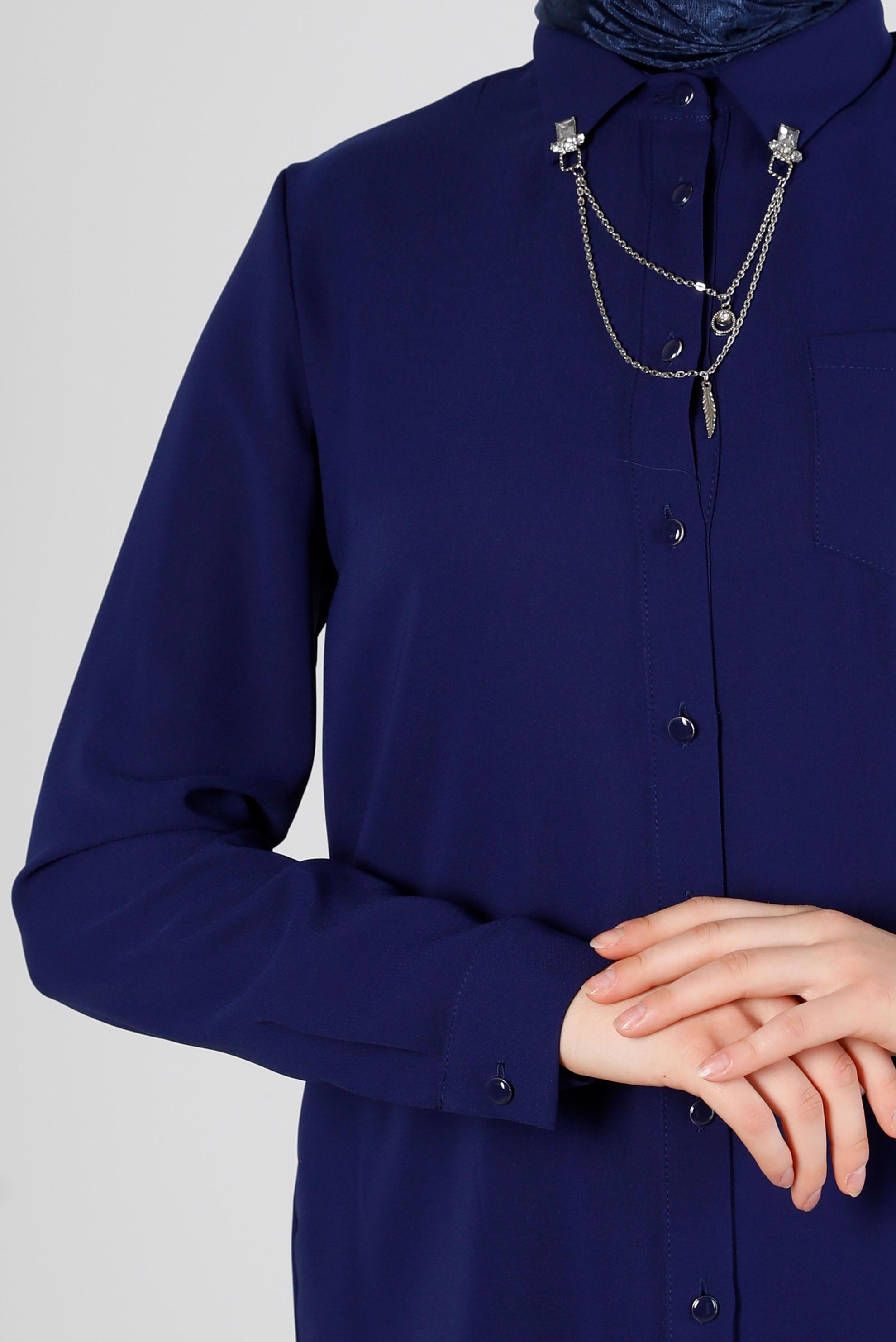 Tesettür giyim LACİVERT ZİNCİR DETAYLI DÜĞMELİ TUNİK 43668