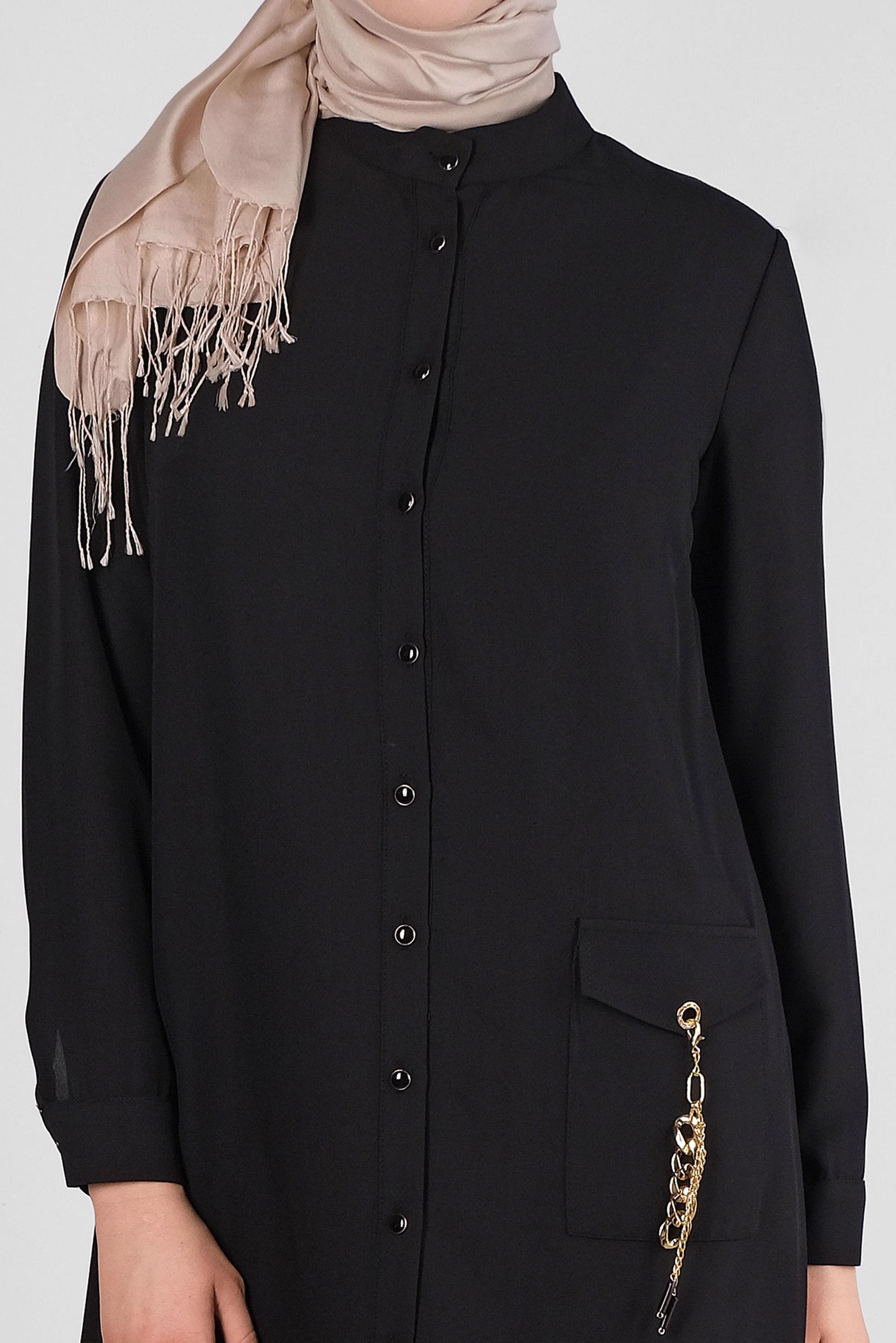 Tesettür giyim SİYAH CEBİ ZİNCİR DETAYLI DÜĞMELİ TUNİK 43669