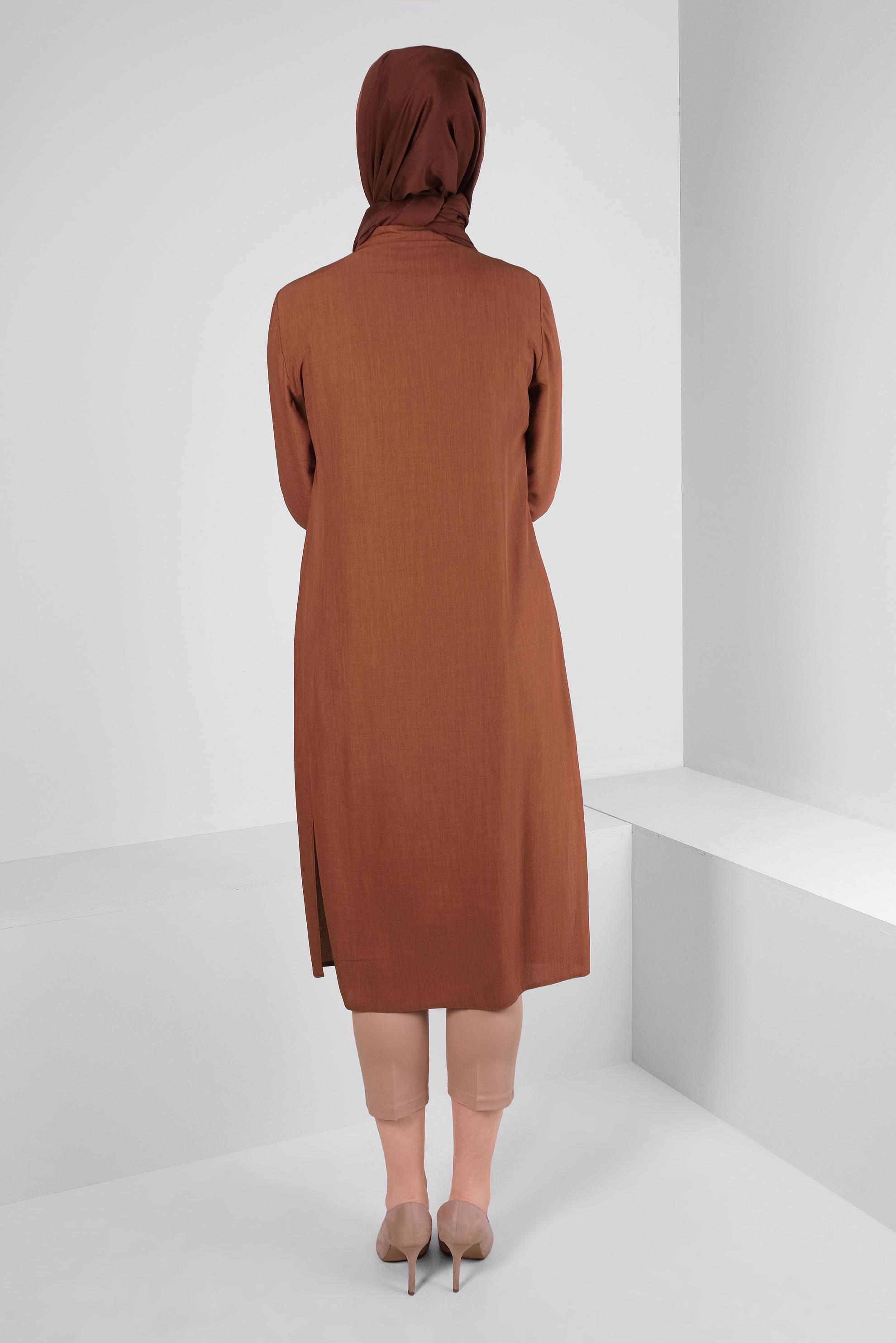 Tesettür giyim TURUNCU CEBİ ZİNCİR DETAYLI DÜĞMELİ TUNİK 43669