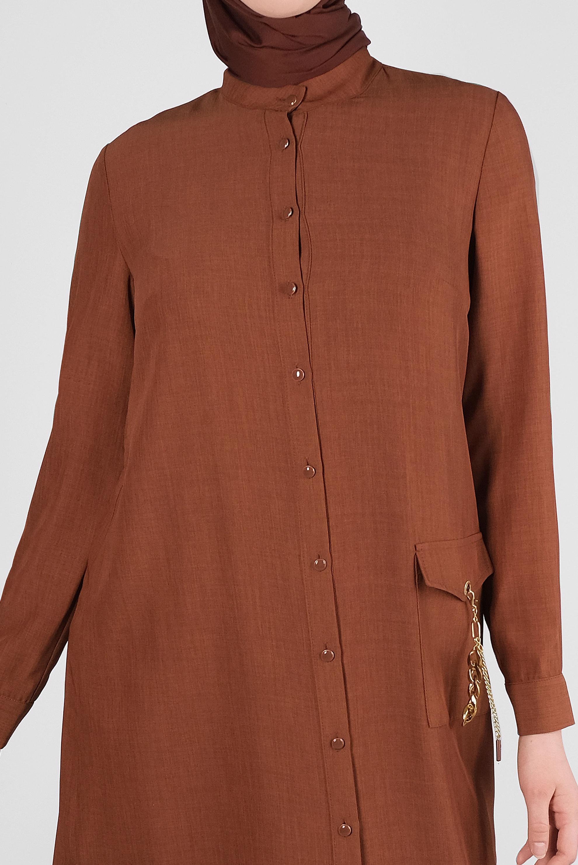 Tesettür giyim TURUNCU CEBİ ZİNCİR DETAYLI DÜĞMELİ TUNİK 43669