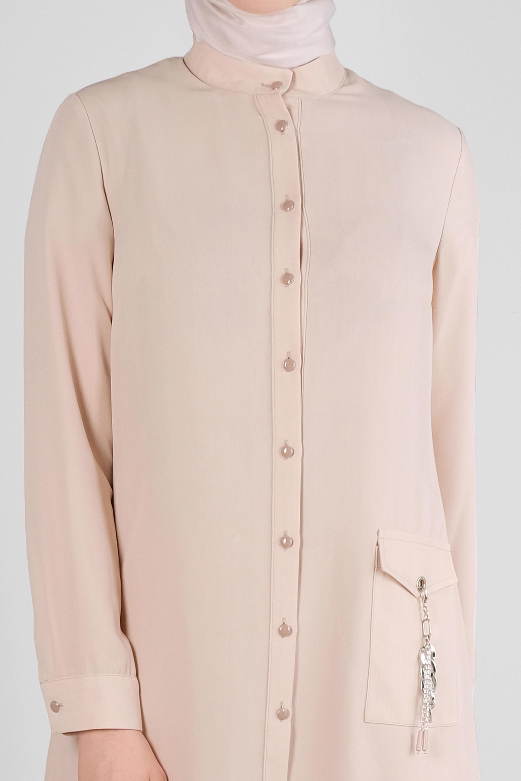 Tesettür giyim BEJ CEBİ ZİNCİR DETAYLI DÜĞMELİ TUNİK 43669