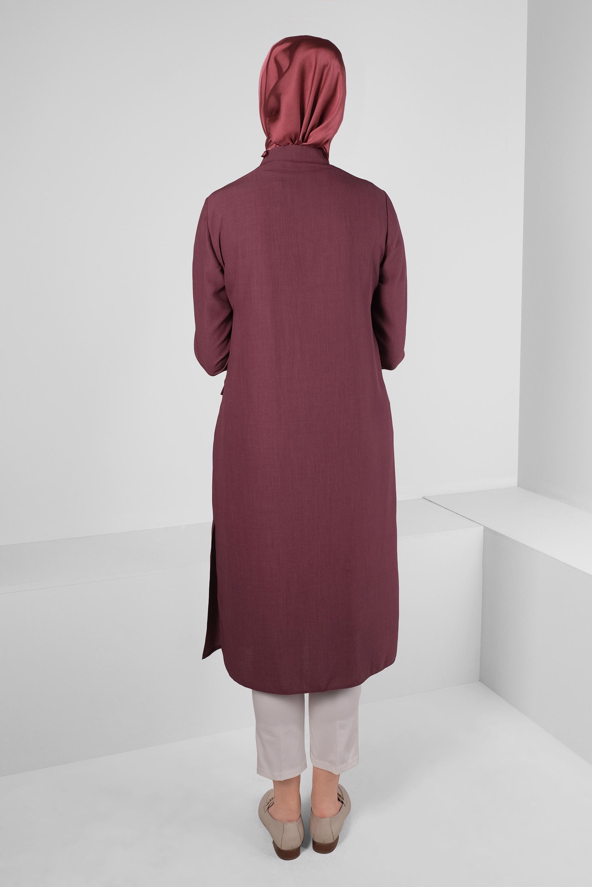 Tesettür giyim PEMBE CEBİ ZİNCİR DETAYLI DÜĞMELİ TUNİK 43669