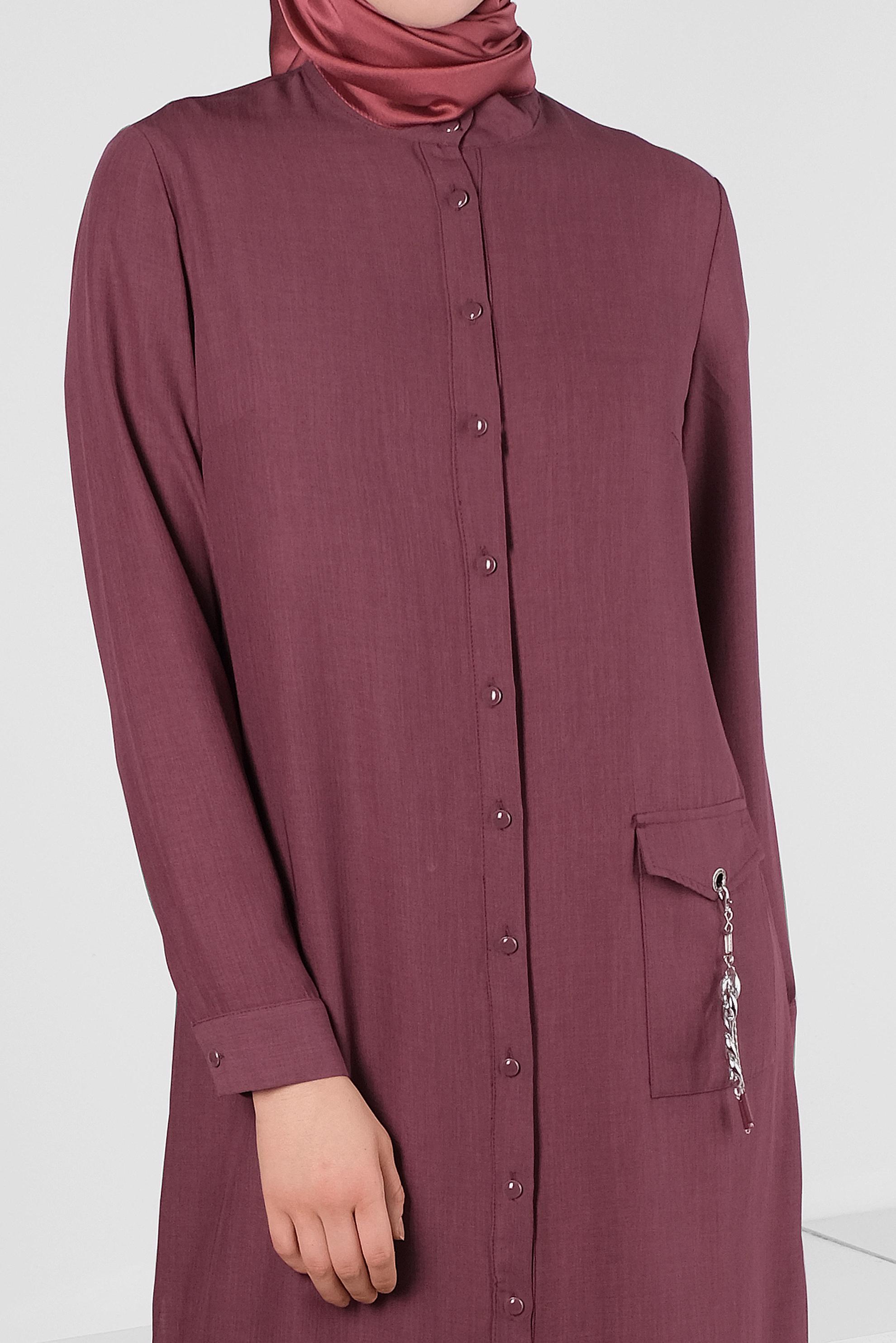 Tesettür giyim PEMBE CEBİ ZİNCİR DETAYLI DÜĞMELİ TUNİK 43669