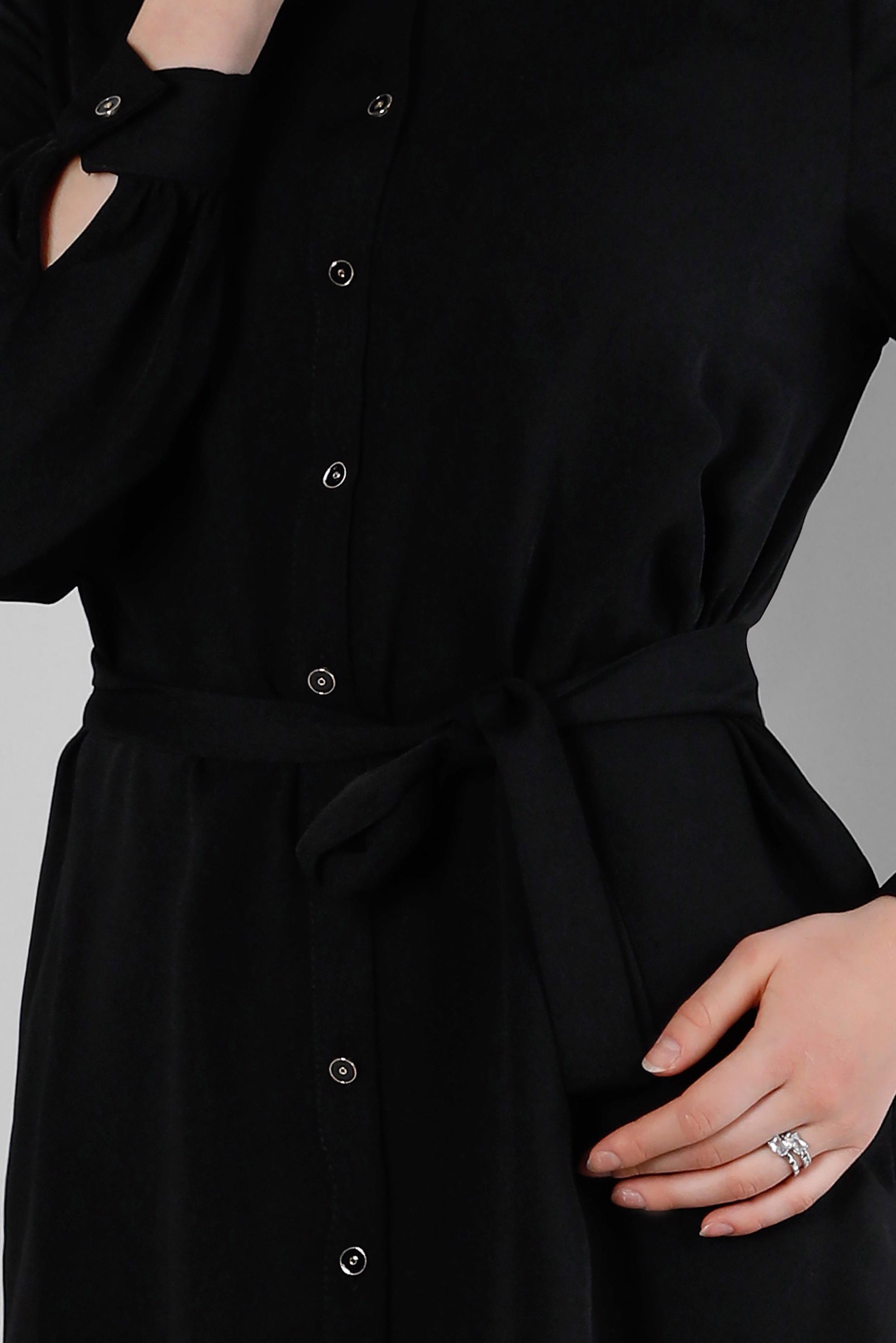 Tesettür giyim SİYAH KUŞAKLI ASİMETRİK KESİM GÖMLEK TUNİK 43671