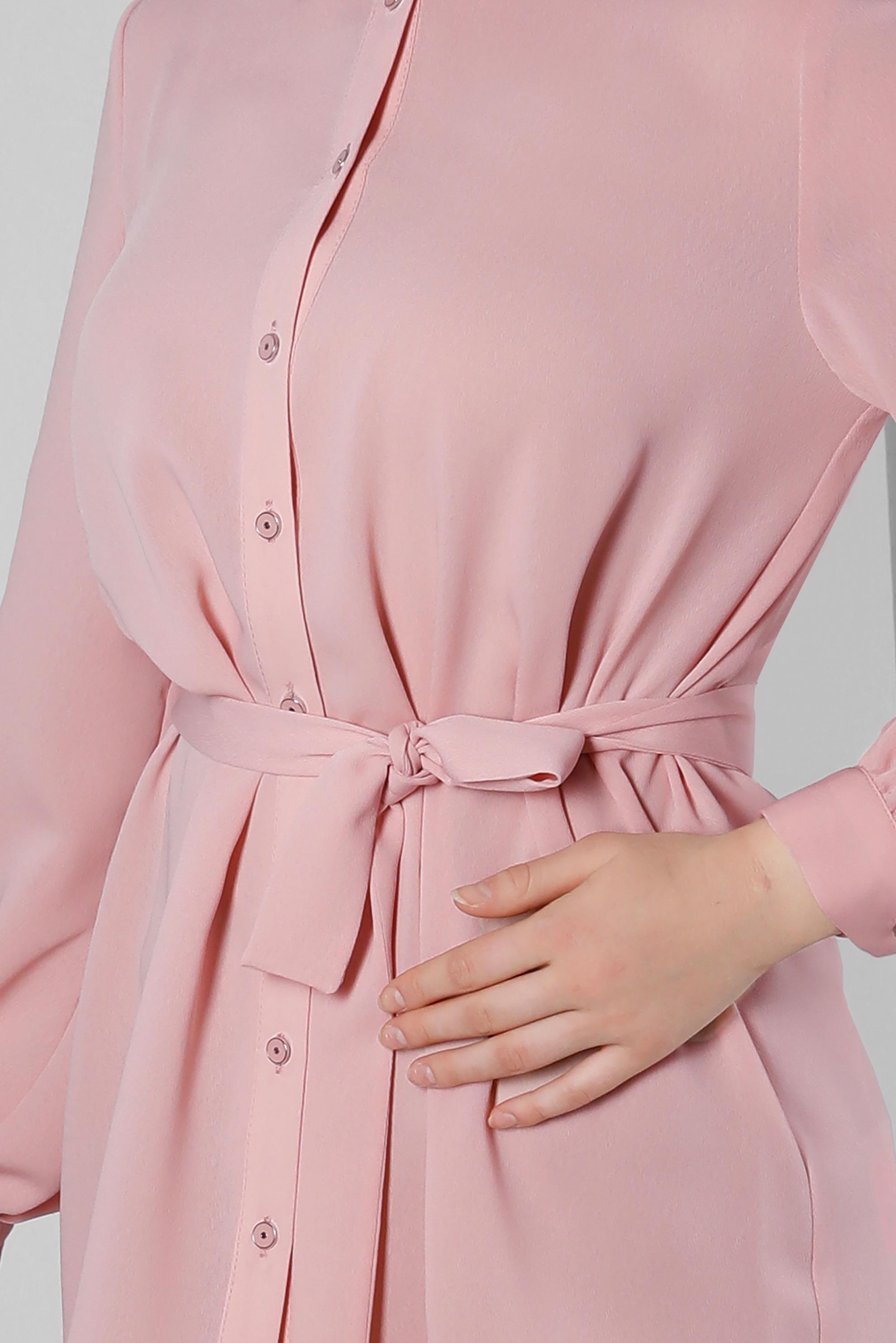 Tesettür giyim PUDRA KUŞAKLI ASİMETRİK KESİM GÖMLEK TUNİK 43671