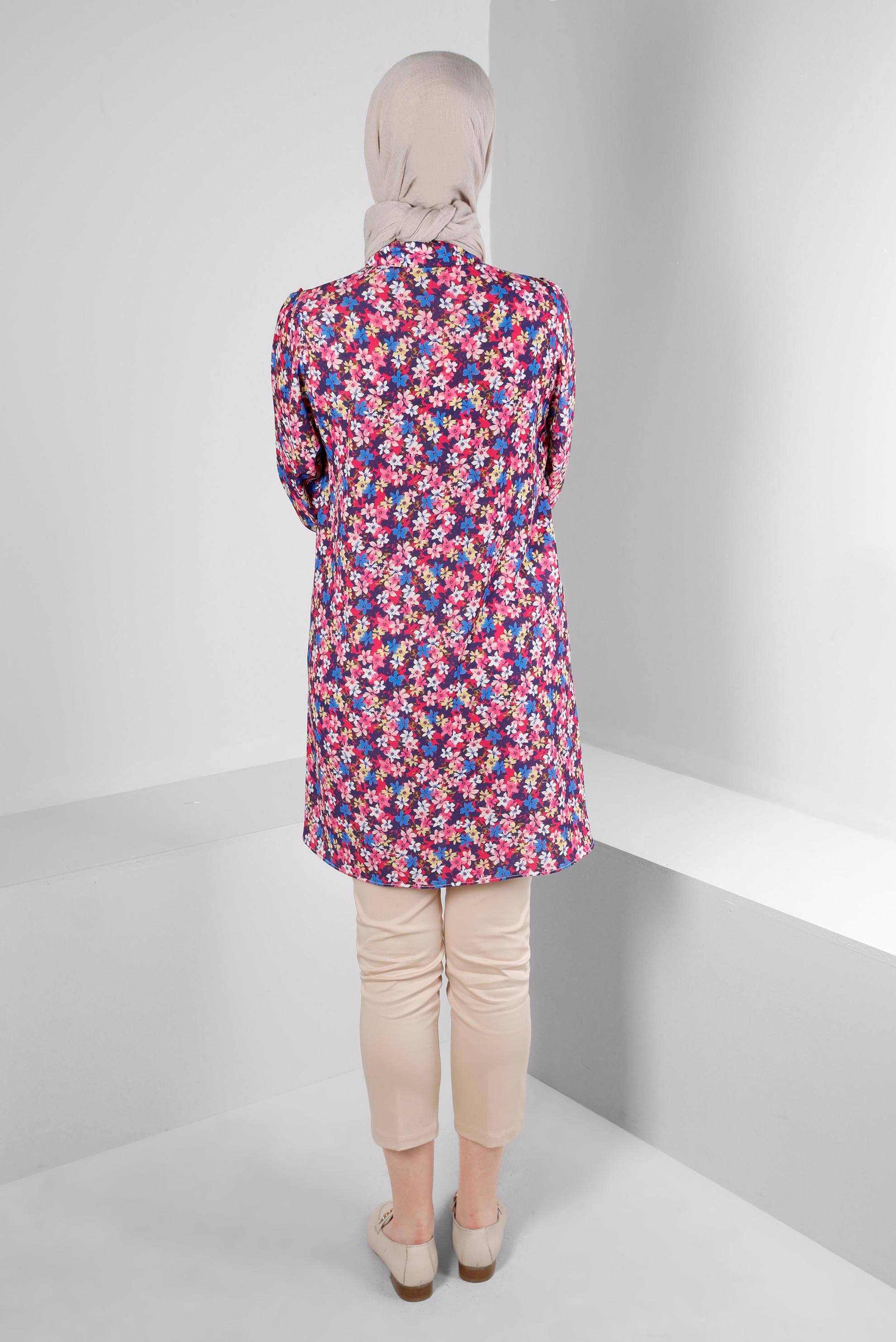 Tesettür giyim FUŞYA ÇİÇEK DESENLİ GÖMLEK TUNİK 43672