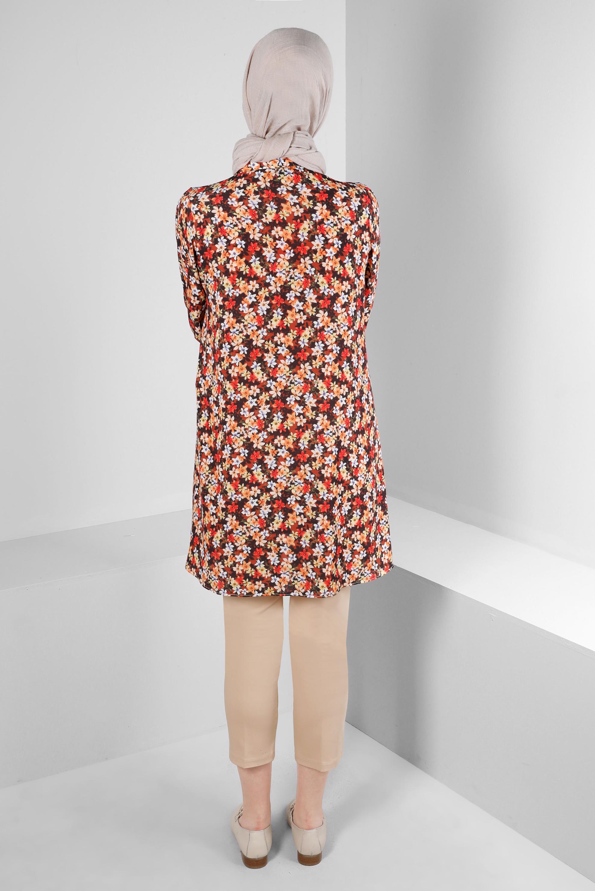 Tesettür giyim TABA ÇİÇEK DESENLİ GÖMLEK TUNİK 43672