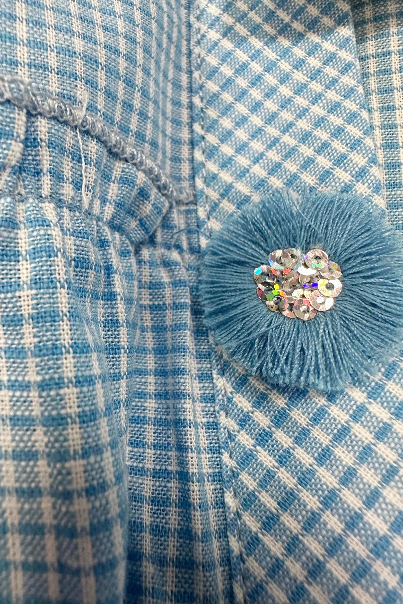 Tesettür giyim MAVİ EKOSE DESENLİ PUL DETAYLI GÖMLEK TUNİK 43679