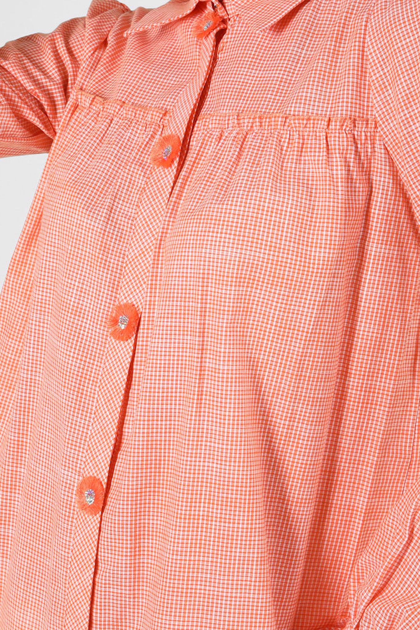 Tesettür giyim TURUNCU EKOSE DESENLİ PUL DETAYLI GÖMLEK TUNİK 43679