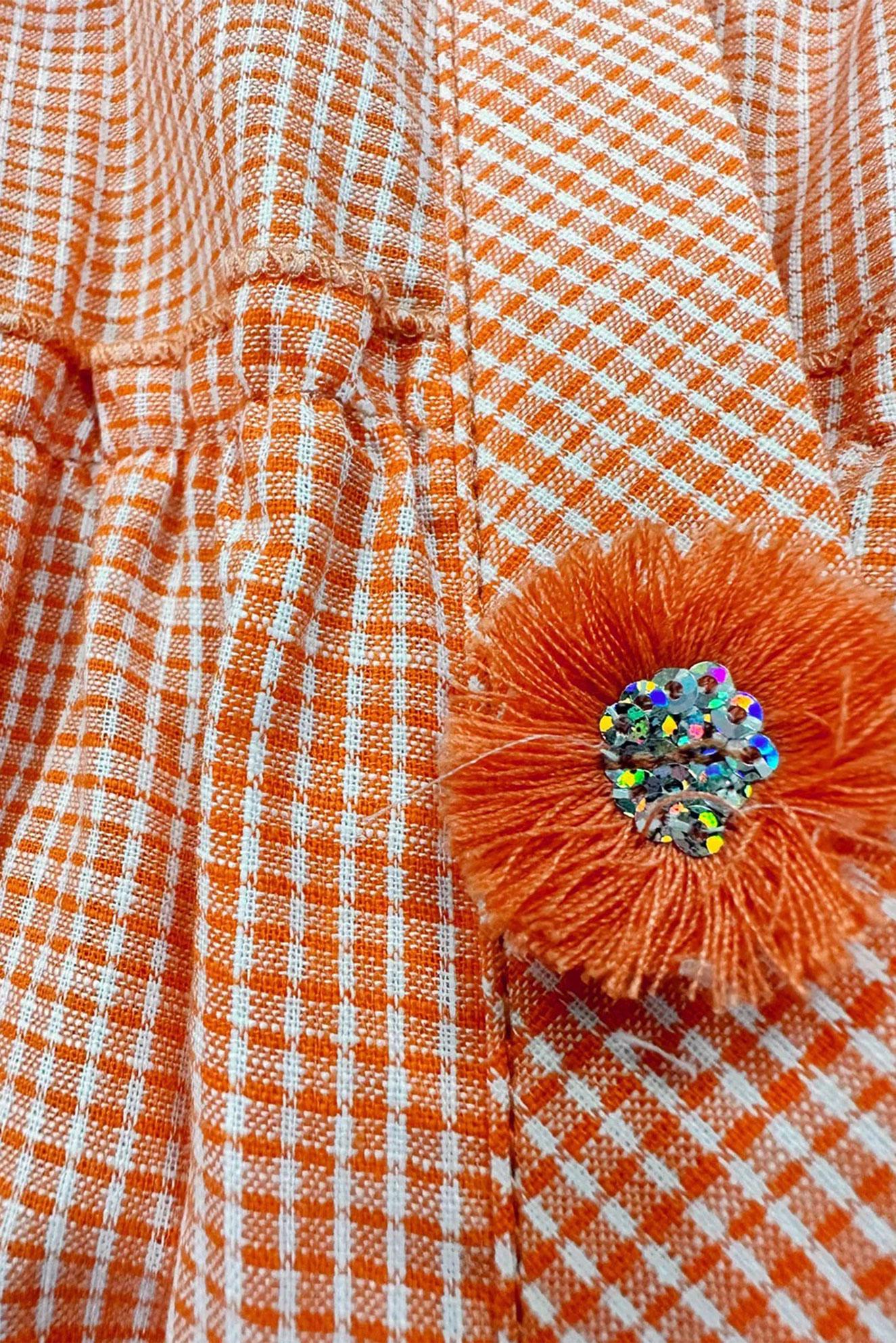 Tesettür giyim TURUNCU EKOSE DESENLİ PUL DETAYLI GÖMLEK TUNİK 43679