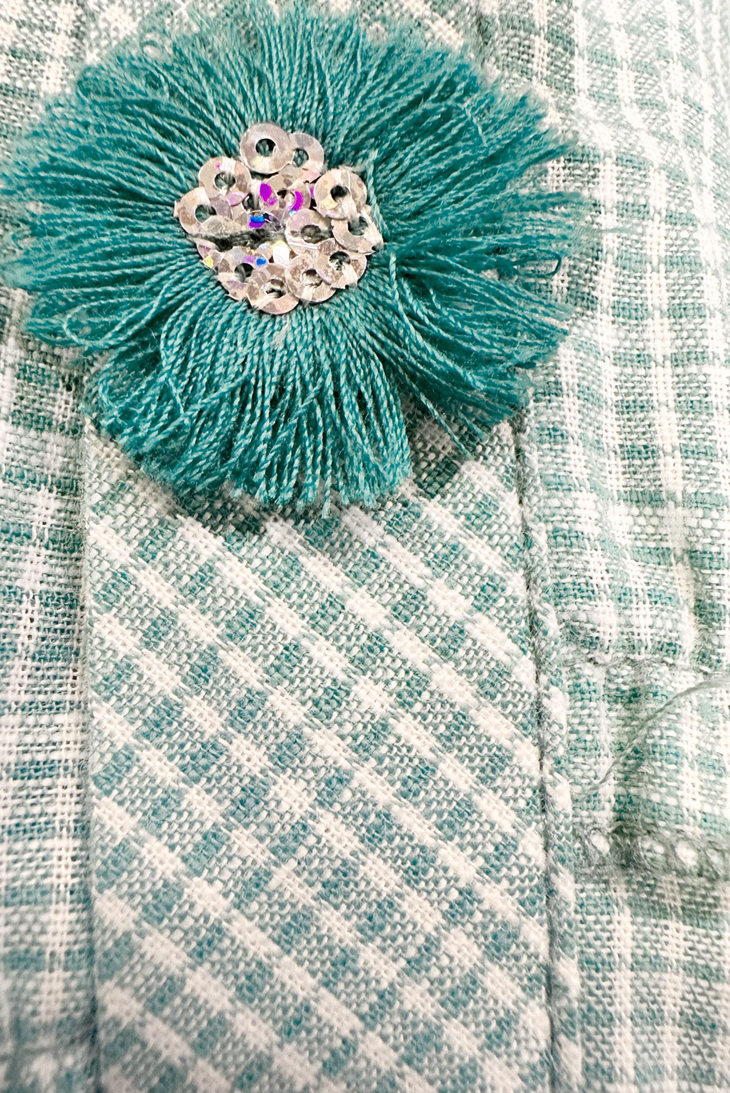 Tesettür giyim MAVİ EKOSE DESENLİ PUL DETAYLI GÖMLEK TUNİK 43679